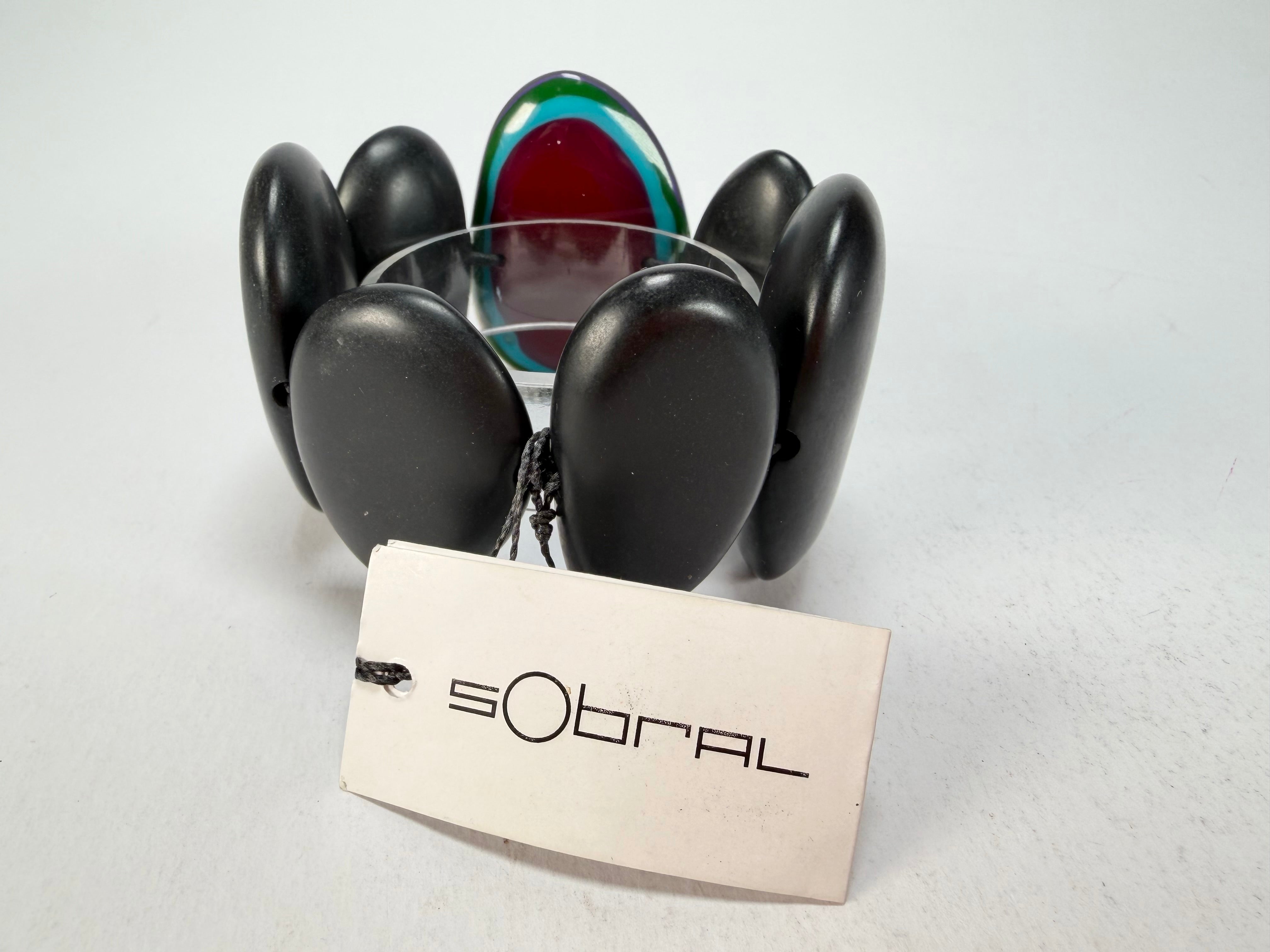 Sobral - Multi-Colour "Inspiração" K Matte Black Elasticated Resin Bracelet ( 003595 )