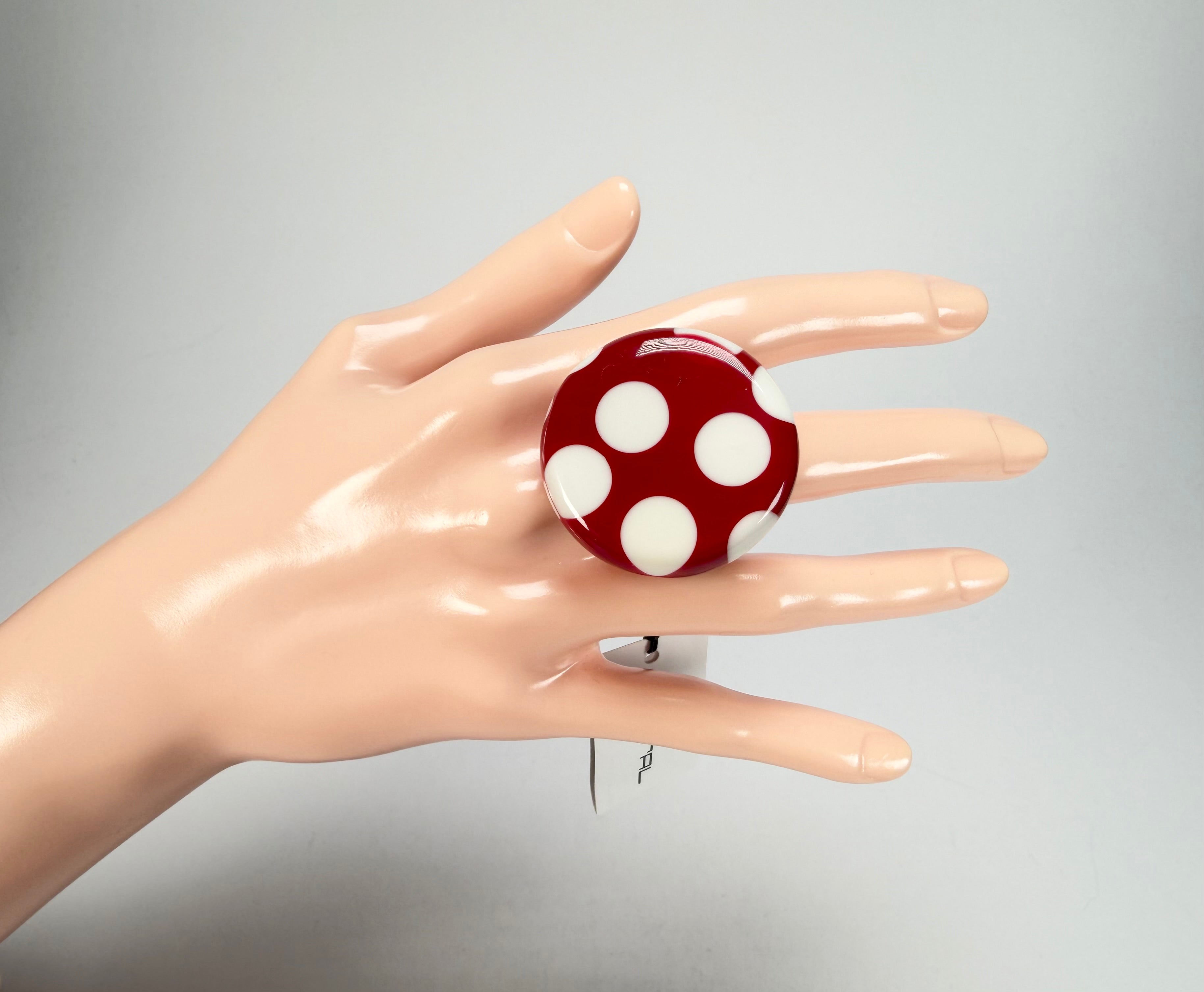 Sobral - Dots "Dots" Red & White Resin Ring ( 005354 ) - Size UK Q / US 8