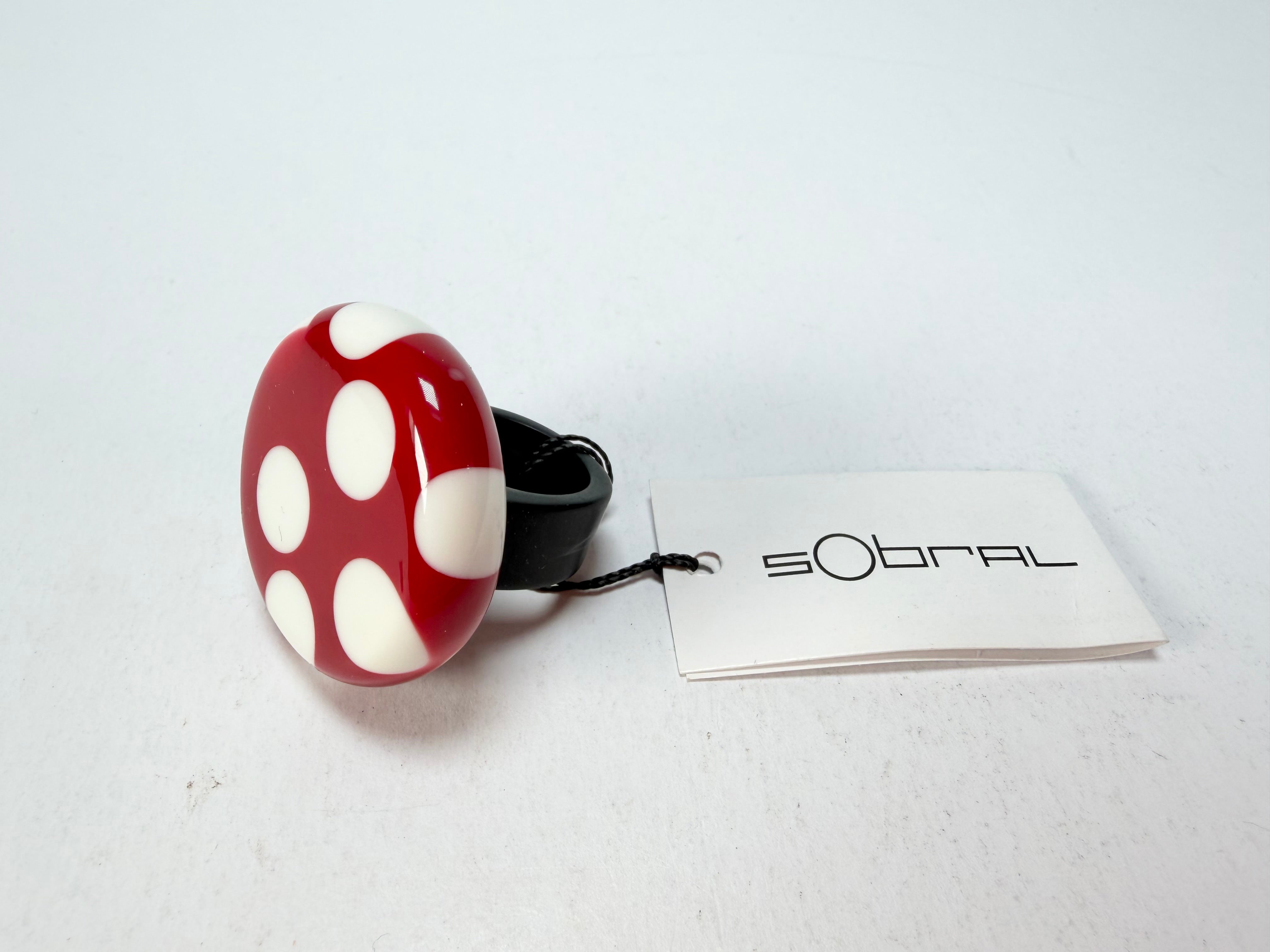 Sobral - Dots "Dots" Red & White Resin Ring ( 005354 ) - Size UK Q / US 8