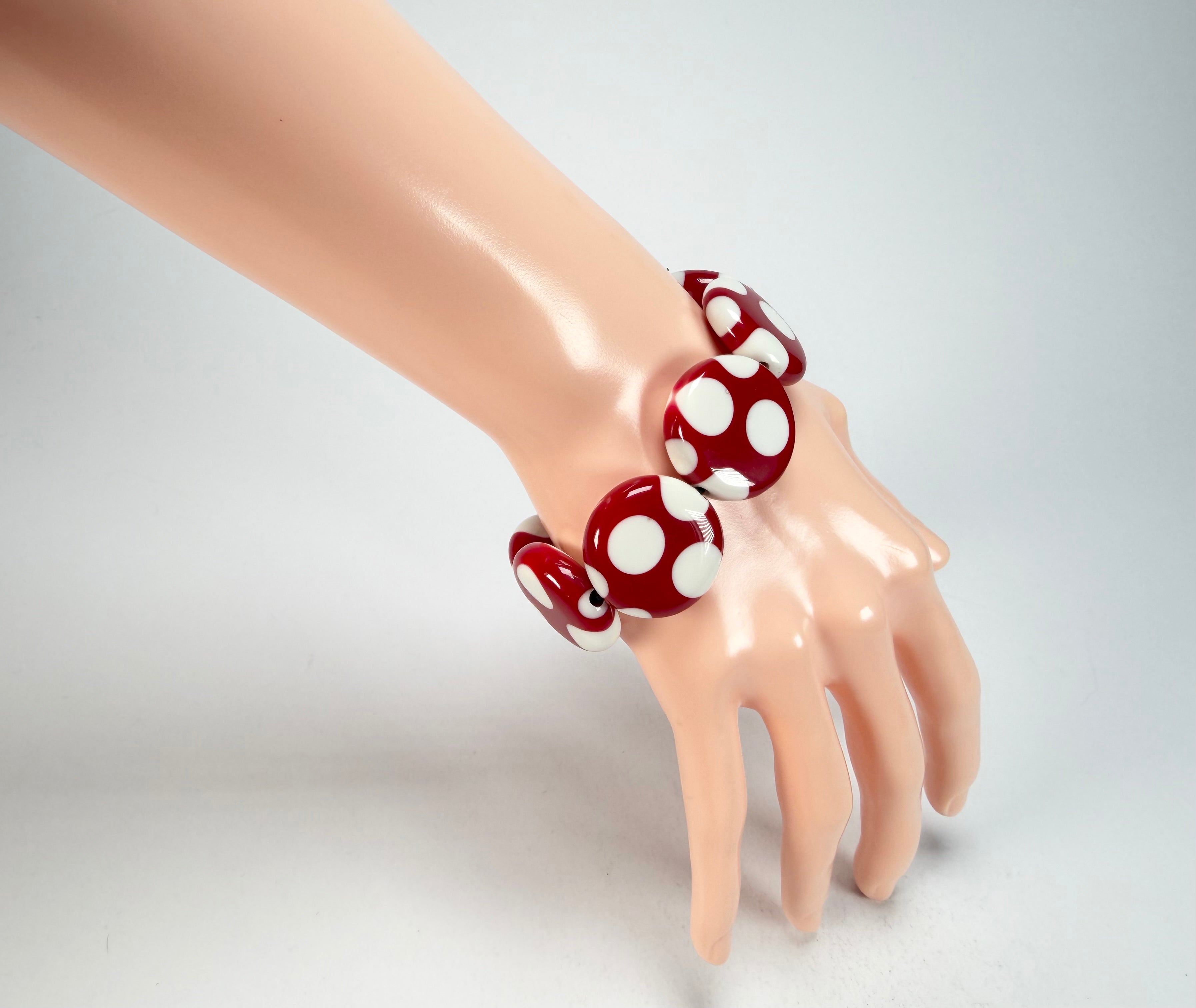 Sobral - Dots "Dots" Red & White Elasticated Resin Bracelet ( 005362 )