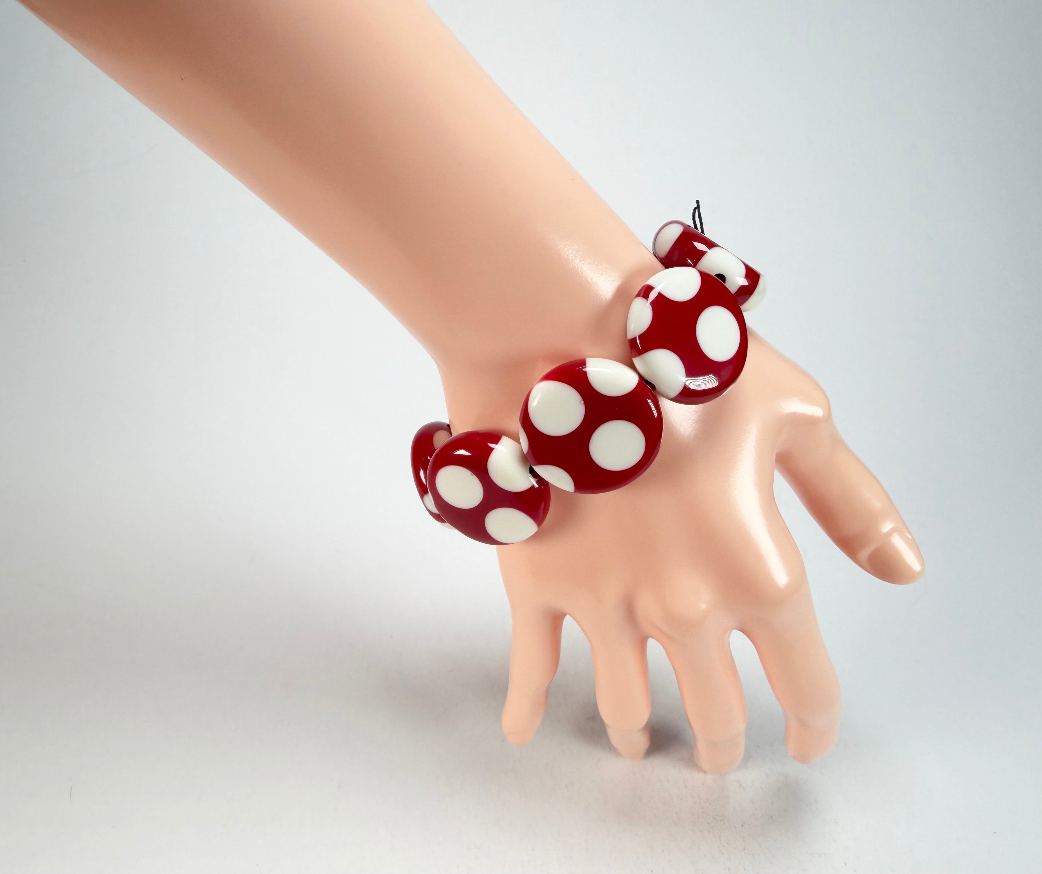 Sobral - Dots "Dots" Red & White Elasticated Resin Bracelet ( 005362 )