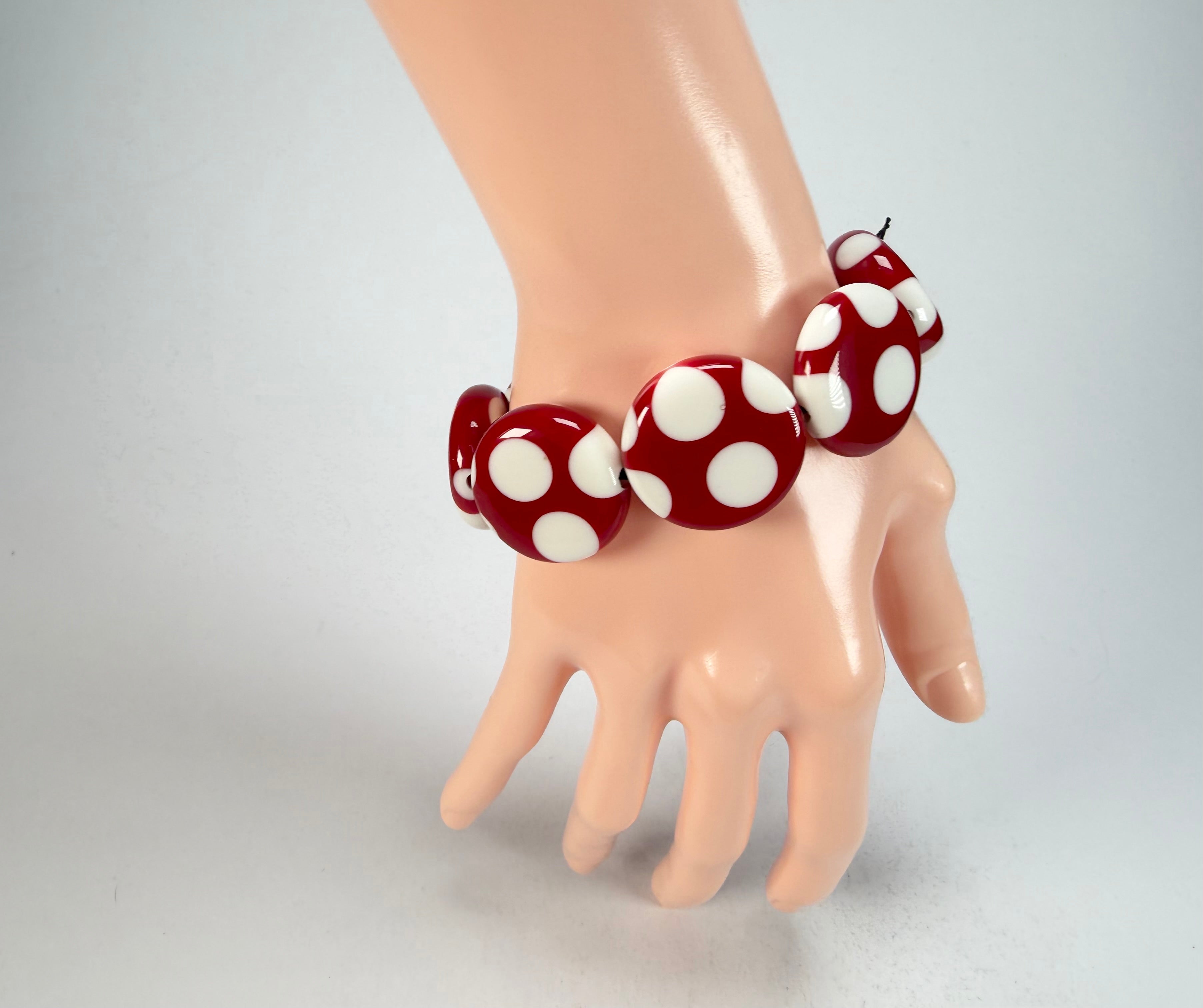 Sobral - Dots "Dots" Red & White Elasticated Resin Bracelet ( 005362 )