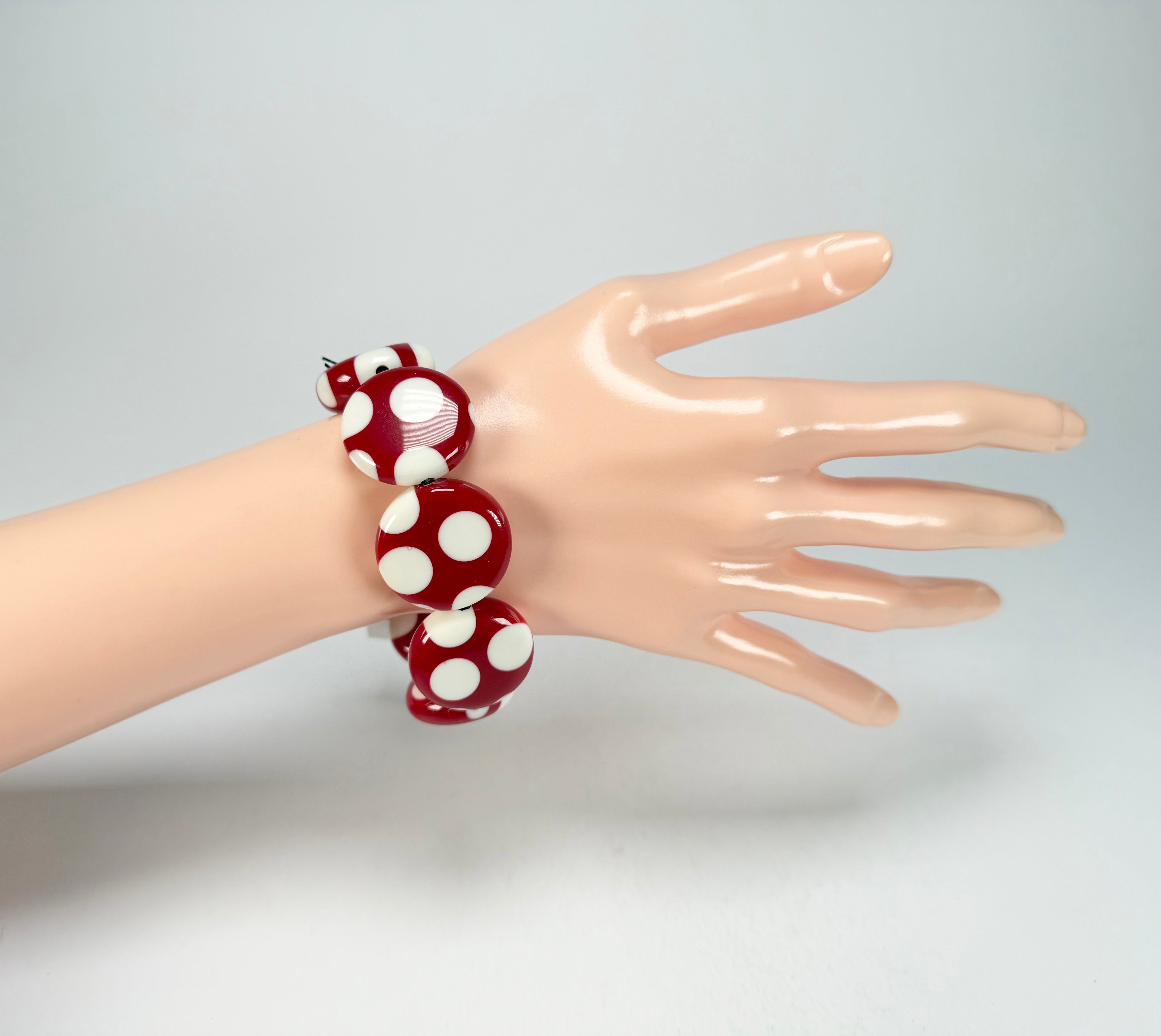 Sobral - Dots "Dots" Red & White Elasticated Resin Bracelet ( 005362 )
