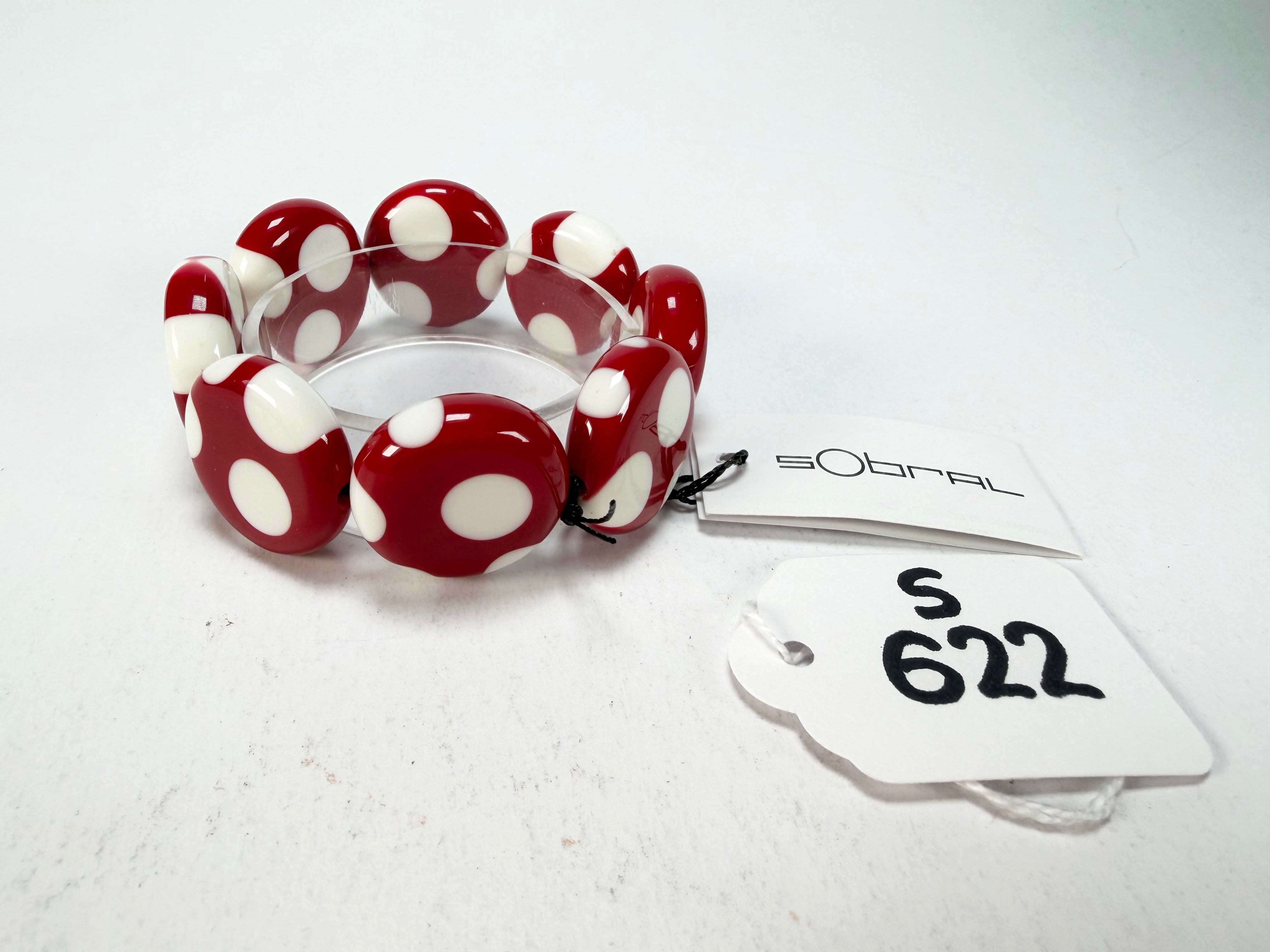 Sobral - Dots "Dots" Red & White Elasticated Resin Bracelet ( 005362 )