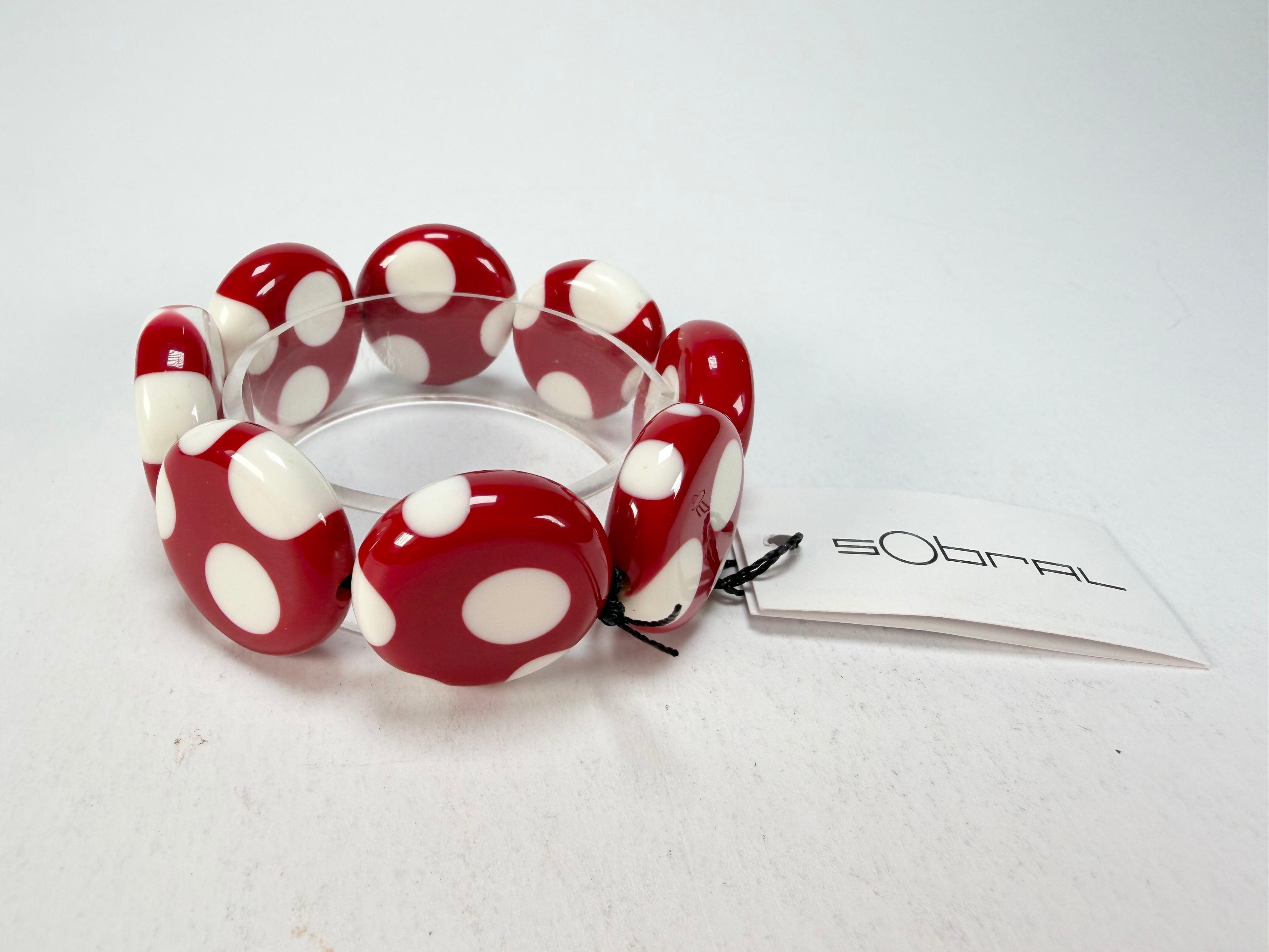 Sobral - Dots "Dots" Red & White Elasticated Resin Bracelet ( 005362 )