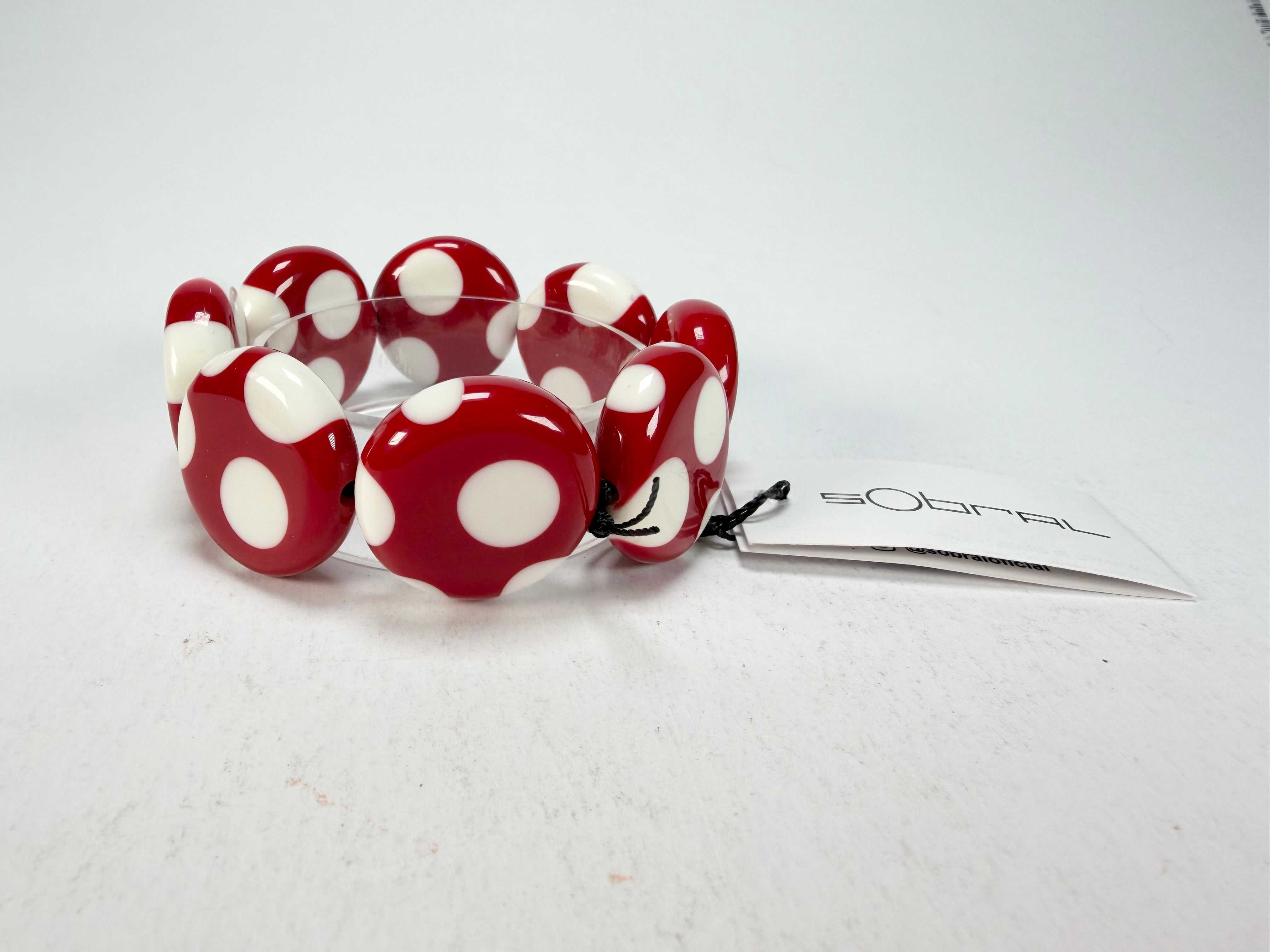 Sobral - Dots "Dots" Red & White Elasticated Resin Bracelet ( 005362 )
