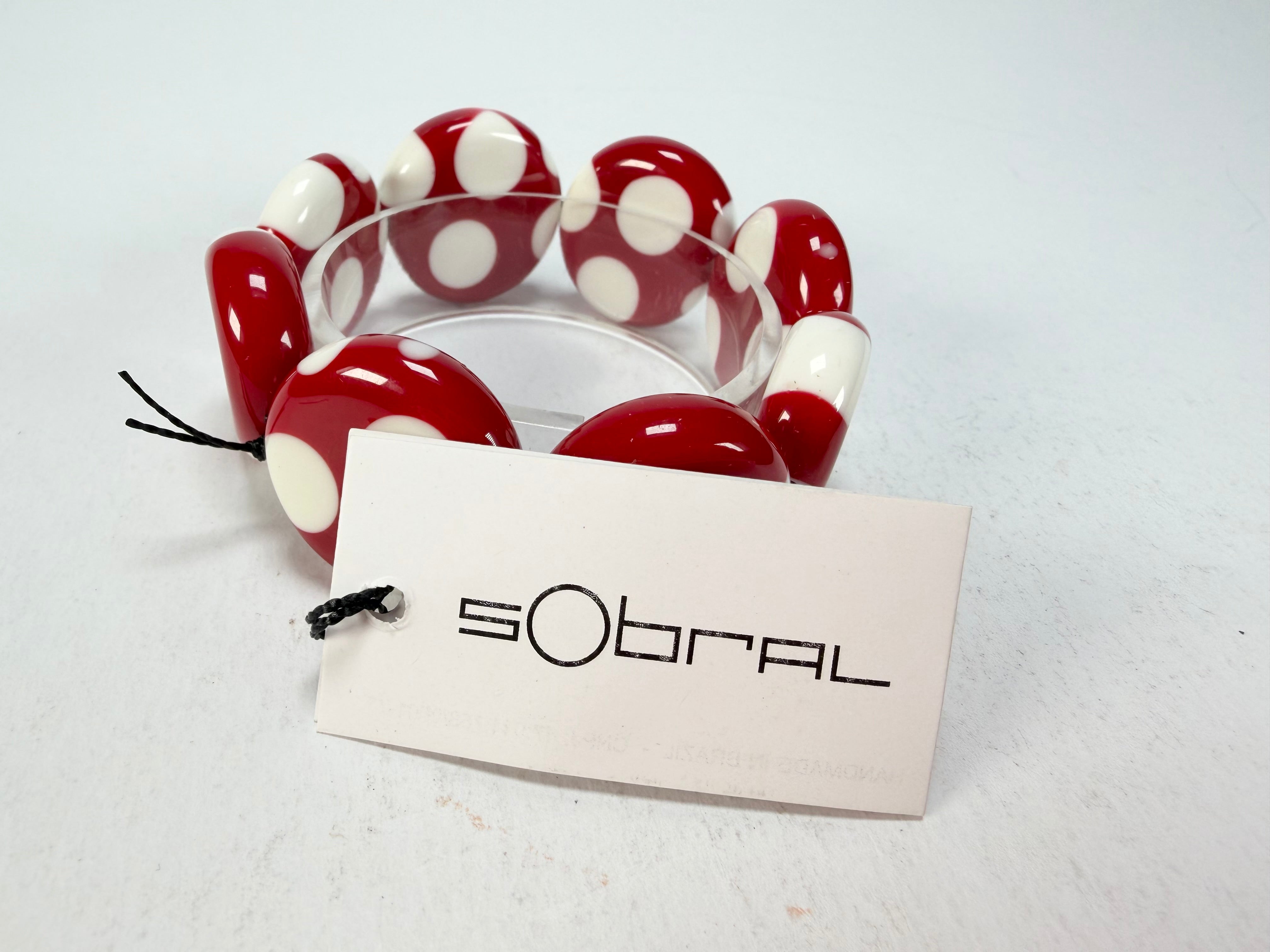 Sobral - Dots "Dots" Red & White Elasticated Resin Bracelet ( 005362 )