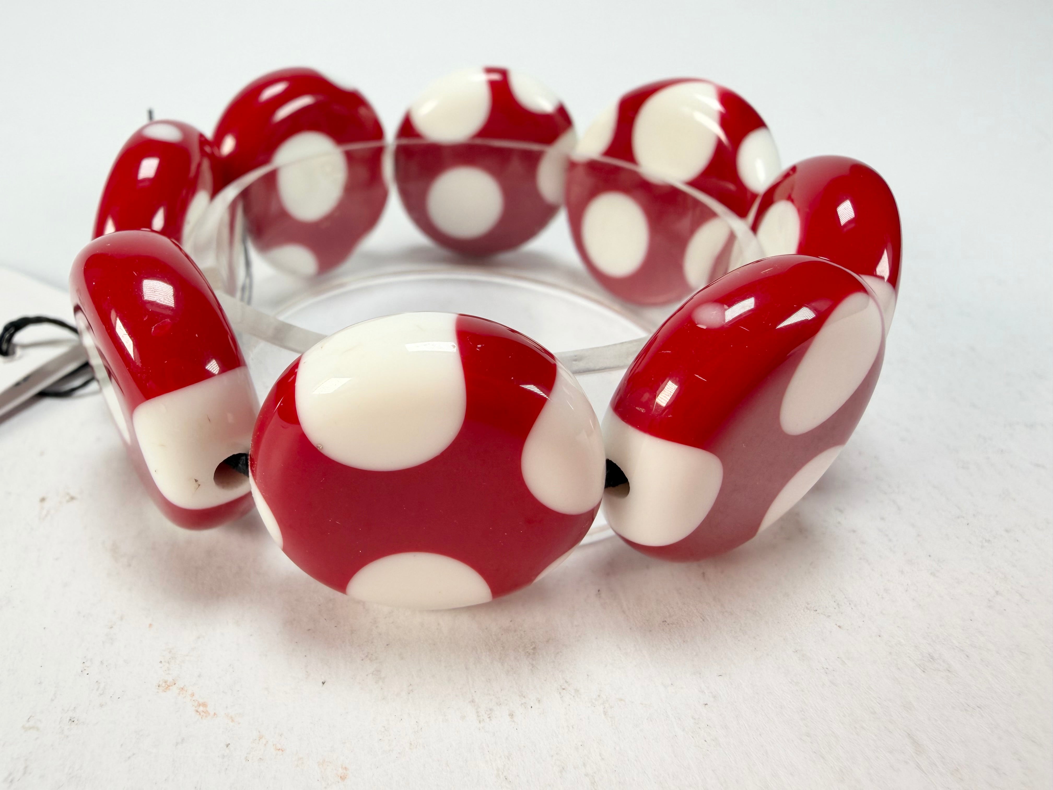 Sobral - Dots "Dots" Red & White Elasticated Resin Bracelet ( 005362 )