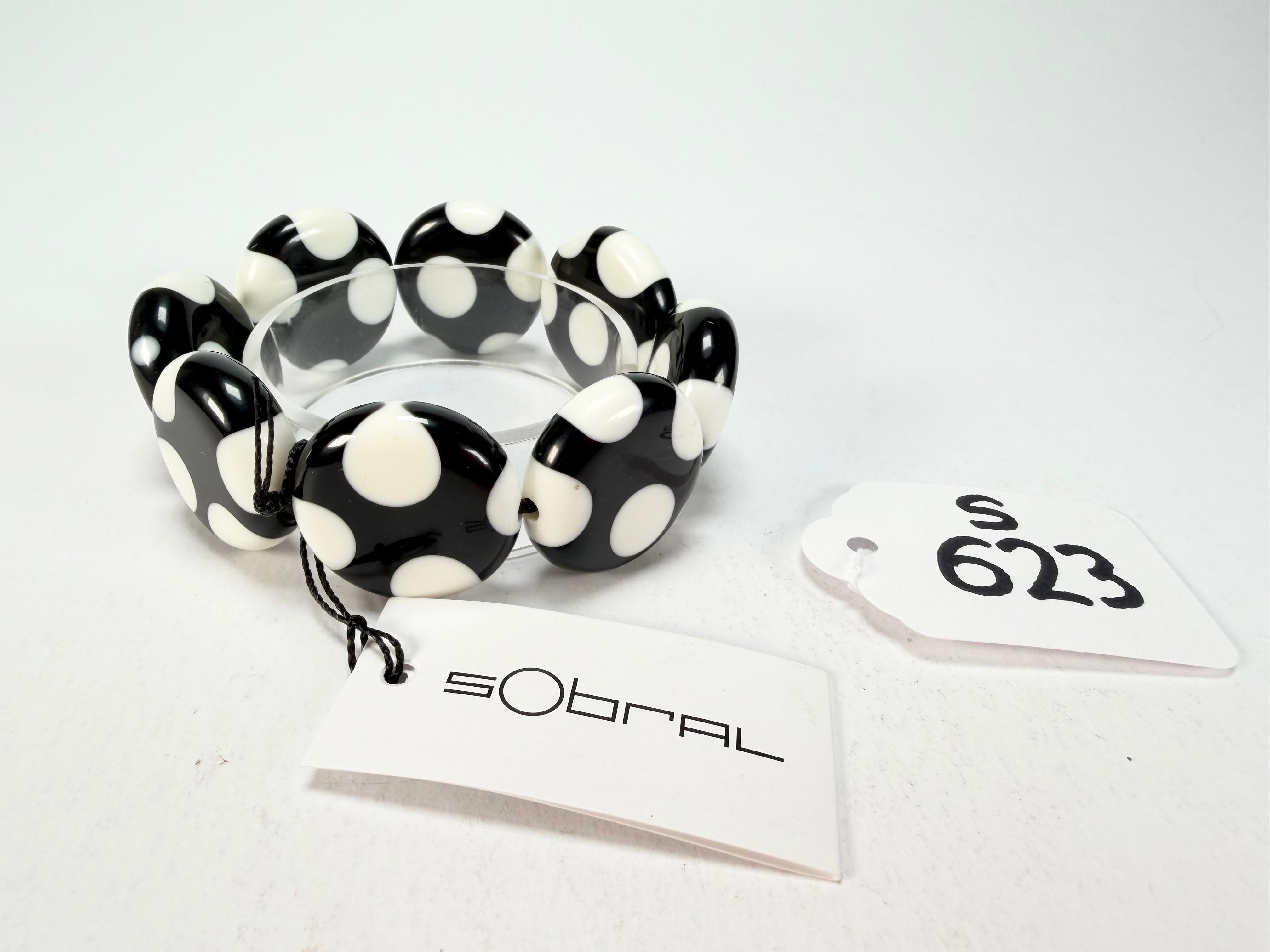 Sobral - Dots "Dots" Black & White Elasticated Resin Bracelet ( 005362 )