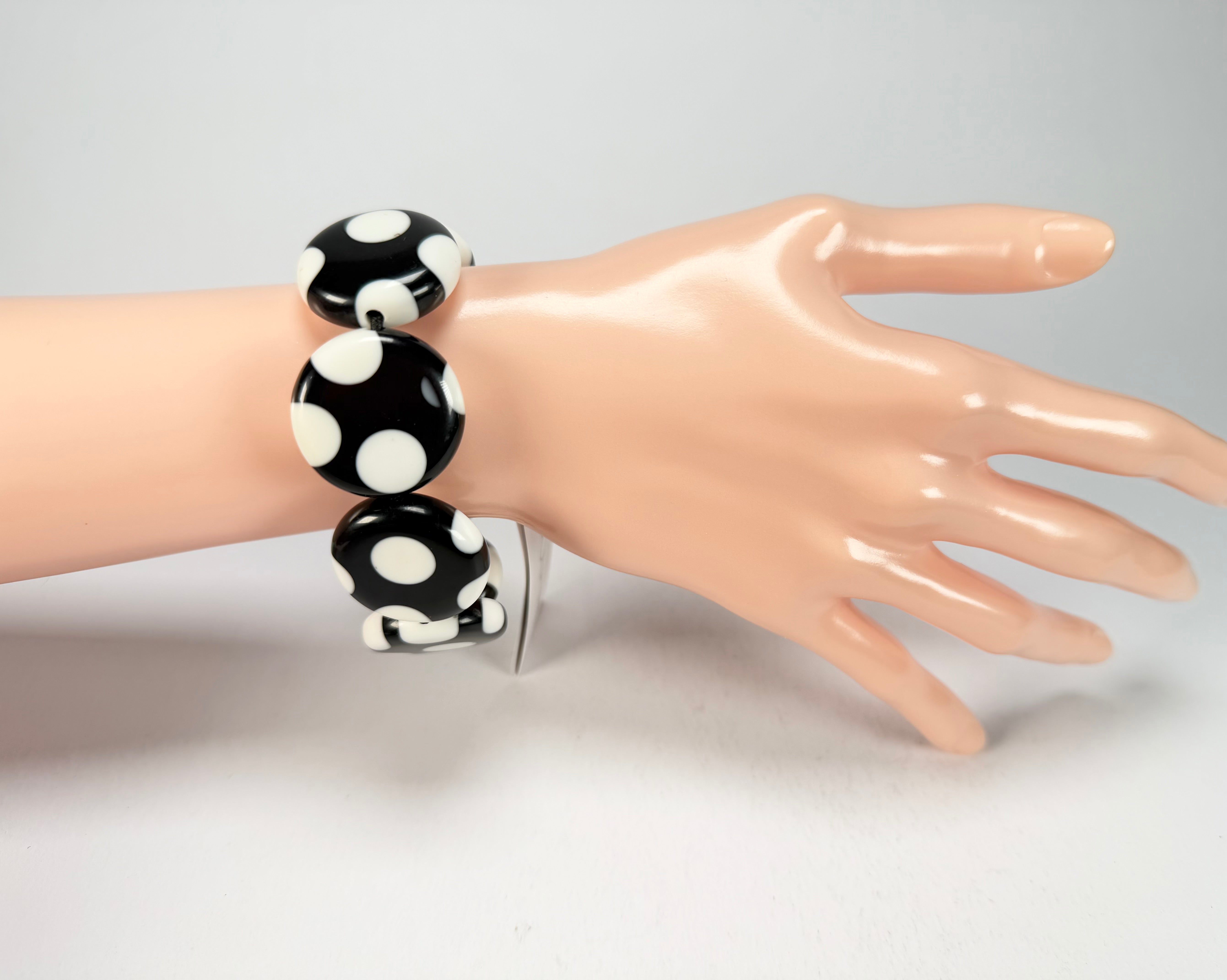 Sobral - Dots "Dots" Black & White Elasticated Resin Bracelet ( 005362 )