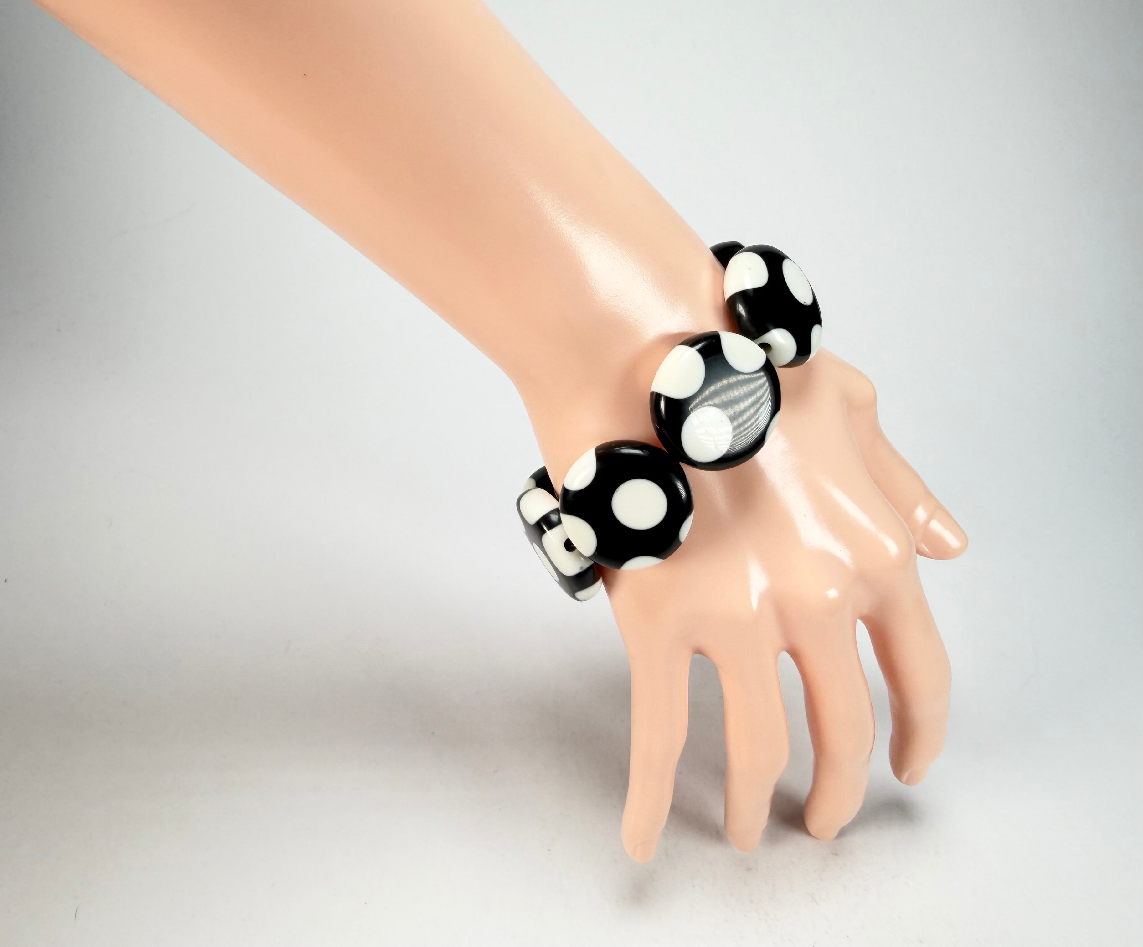 Sobral - Dots "Dots" Black & White Elasticated Resin Bracelet ( 005362 )