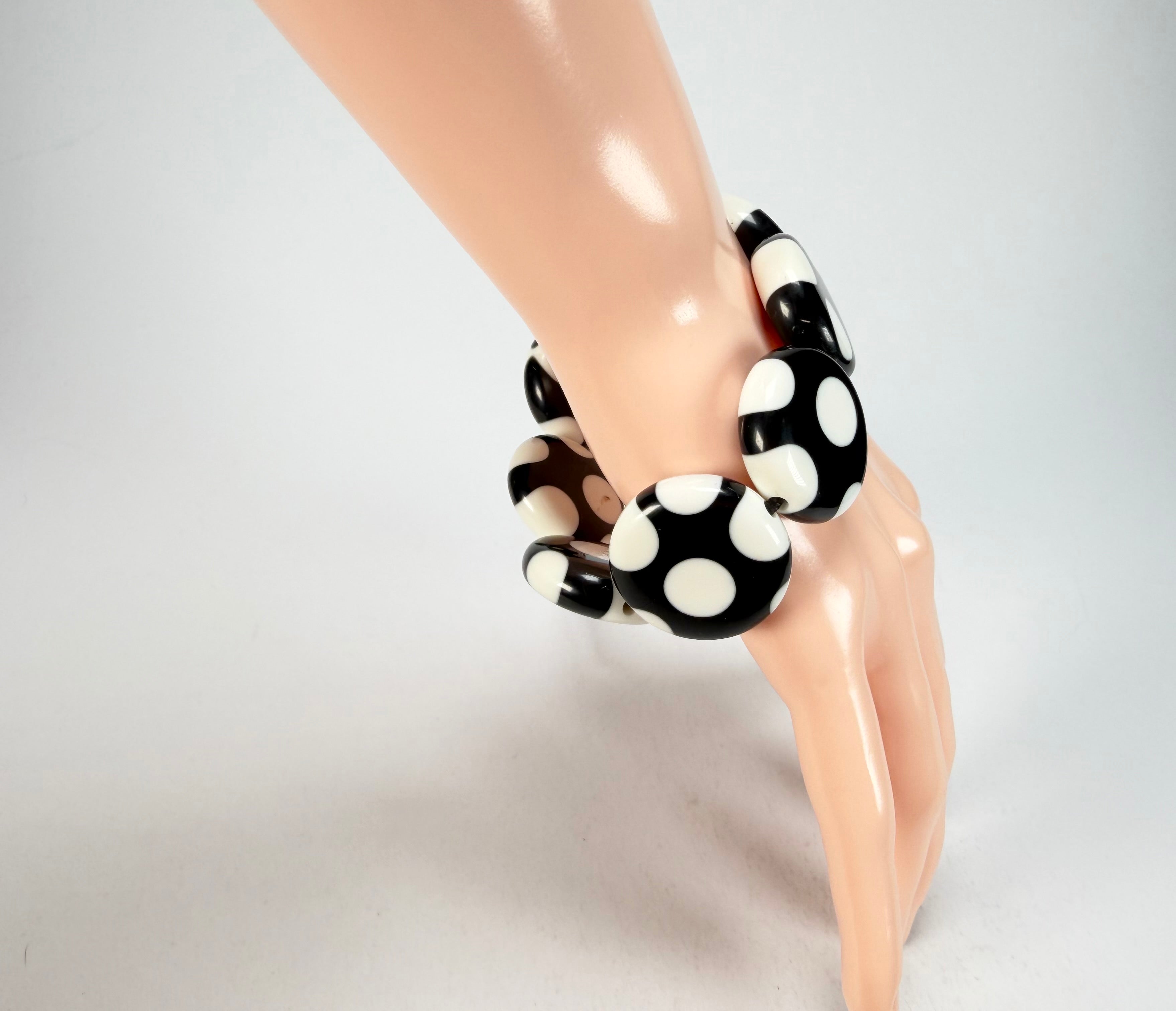 Sobral - Dots "Dots" Black & White Elasticated Resin Bracelet ( 005362 )