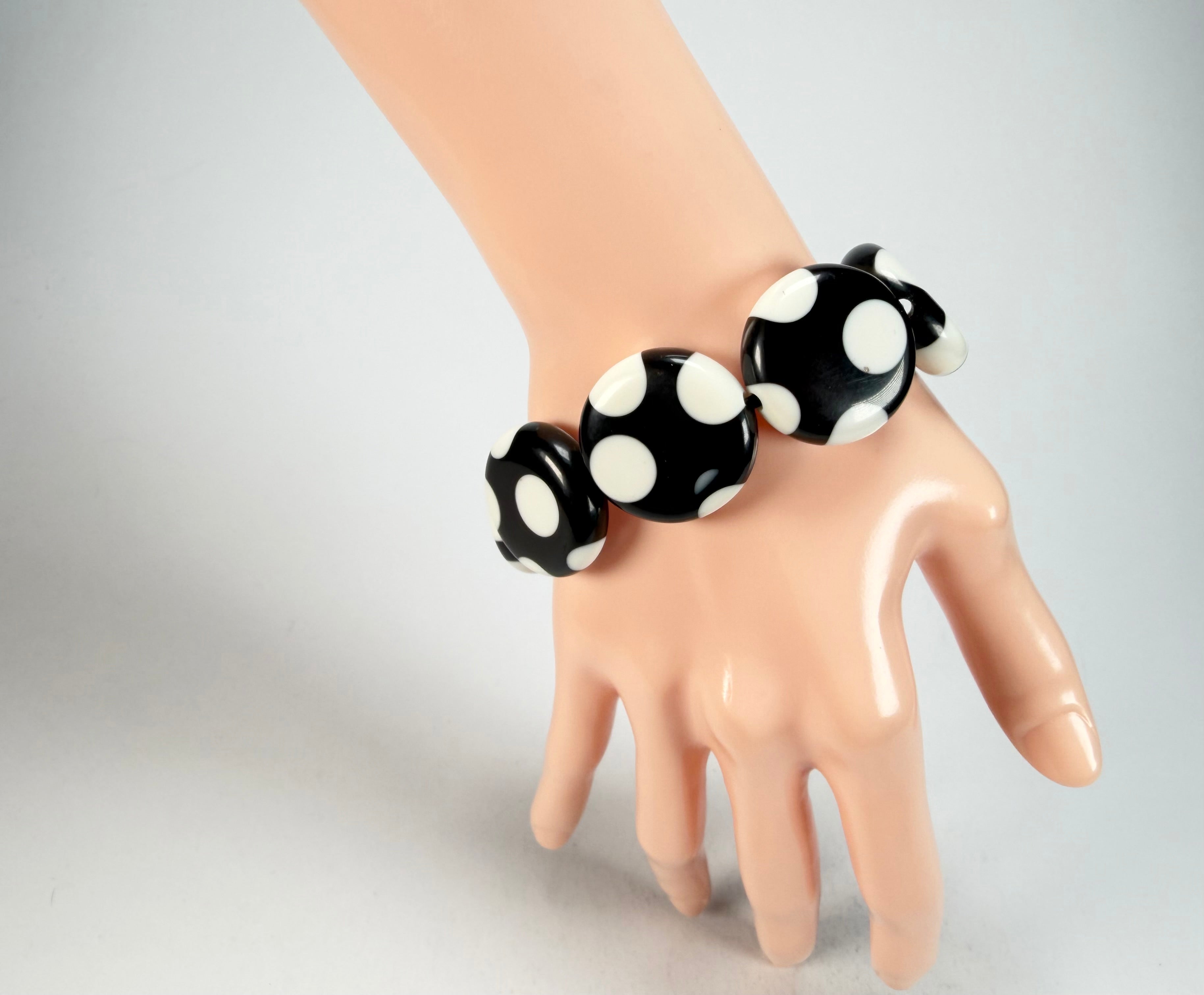 Sobral - Dots "Dots" Black & White Elasticated Resin Bracelet ( 005362 )