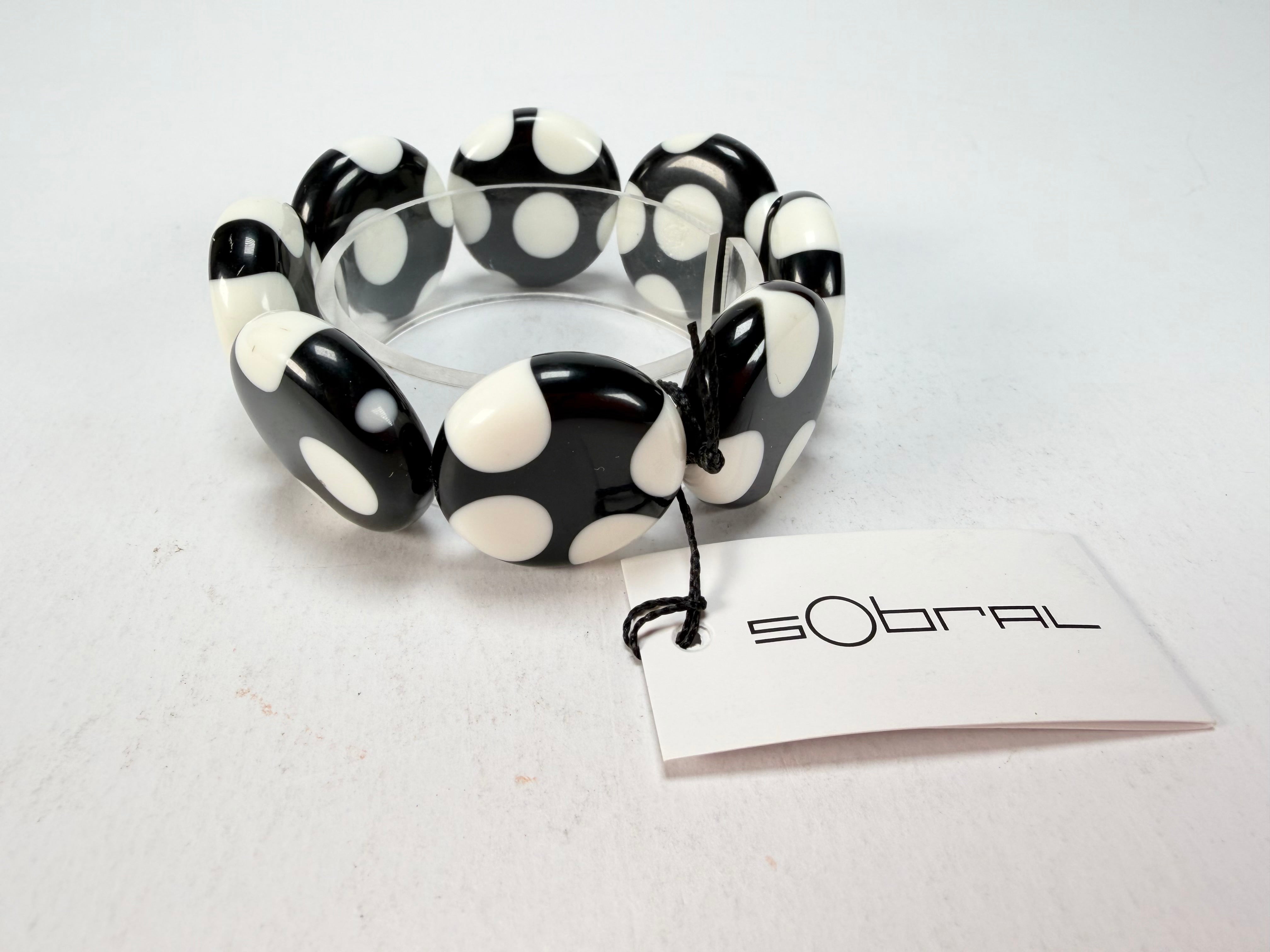 Sobral - Dots "Dots" Black & White Elasticated Resin Bracelet ( 005362 )
