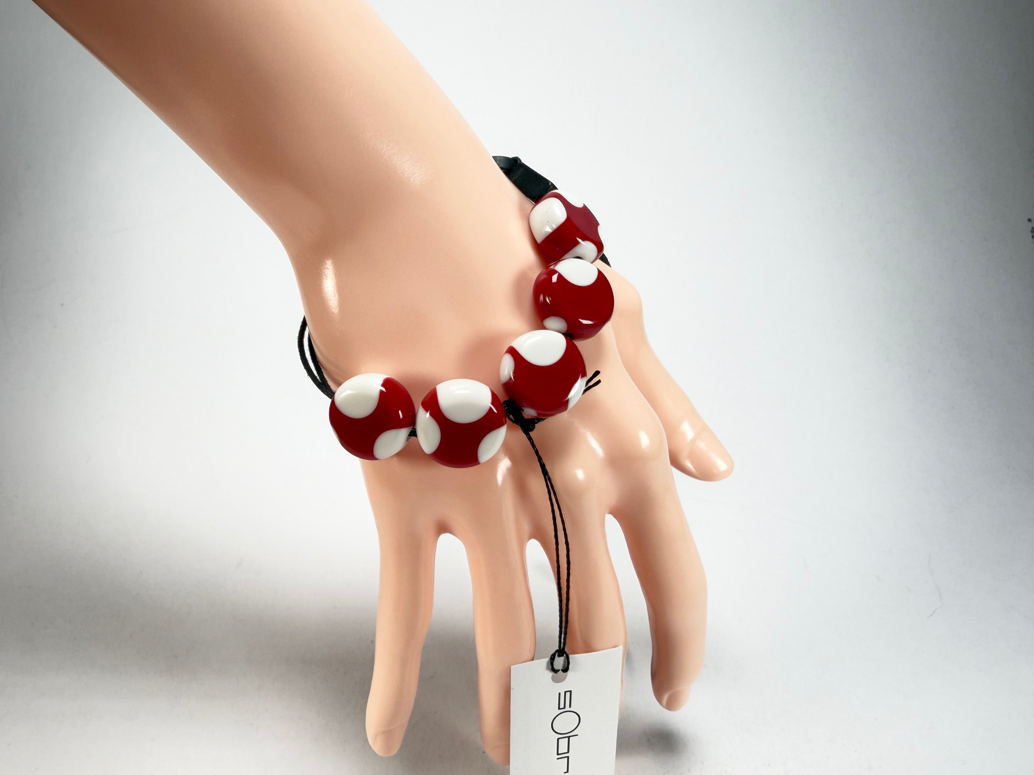 Sobral - Dots "Pointé" Red & White Resin Bracelet On Cord ( 000000 )