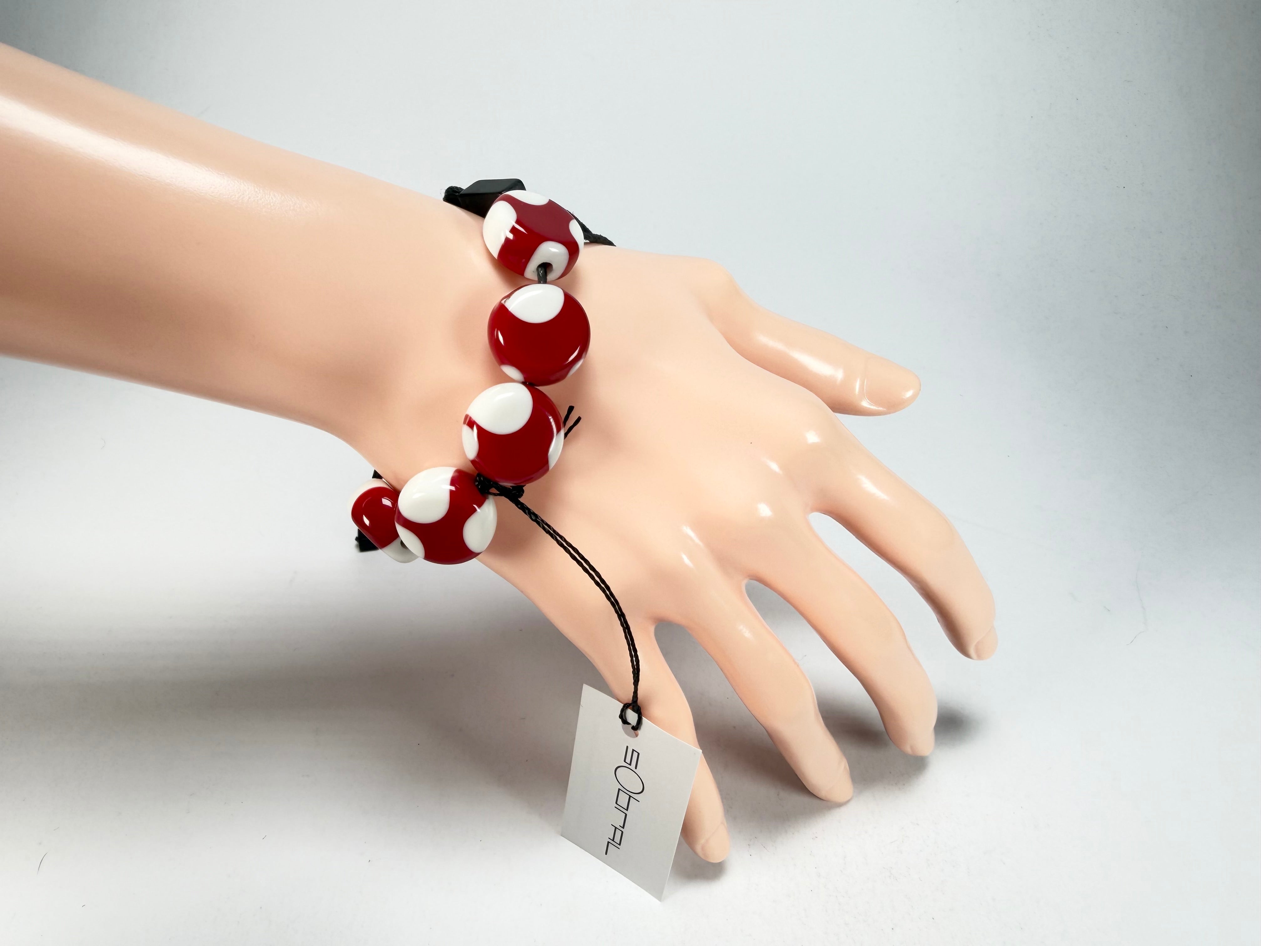 Sobral - Dots "Pointé" Red & White Resin Bracelet On Cord ( 000000 )