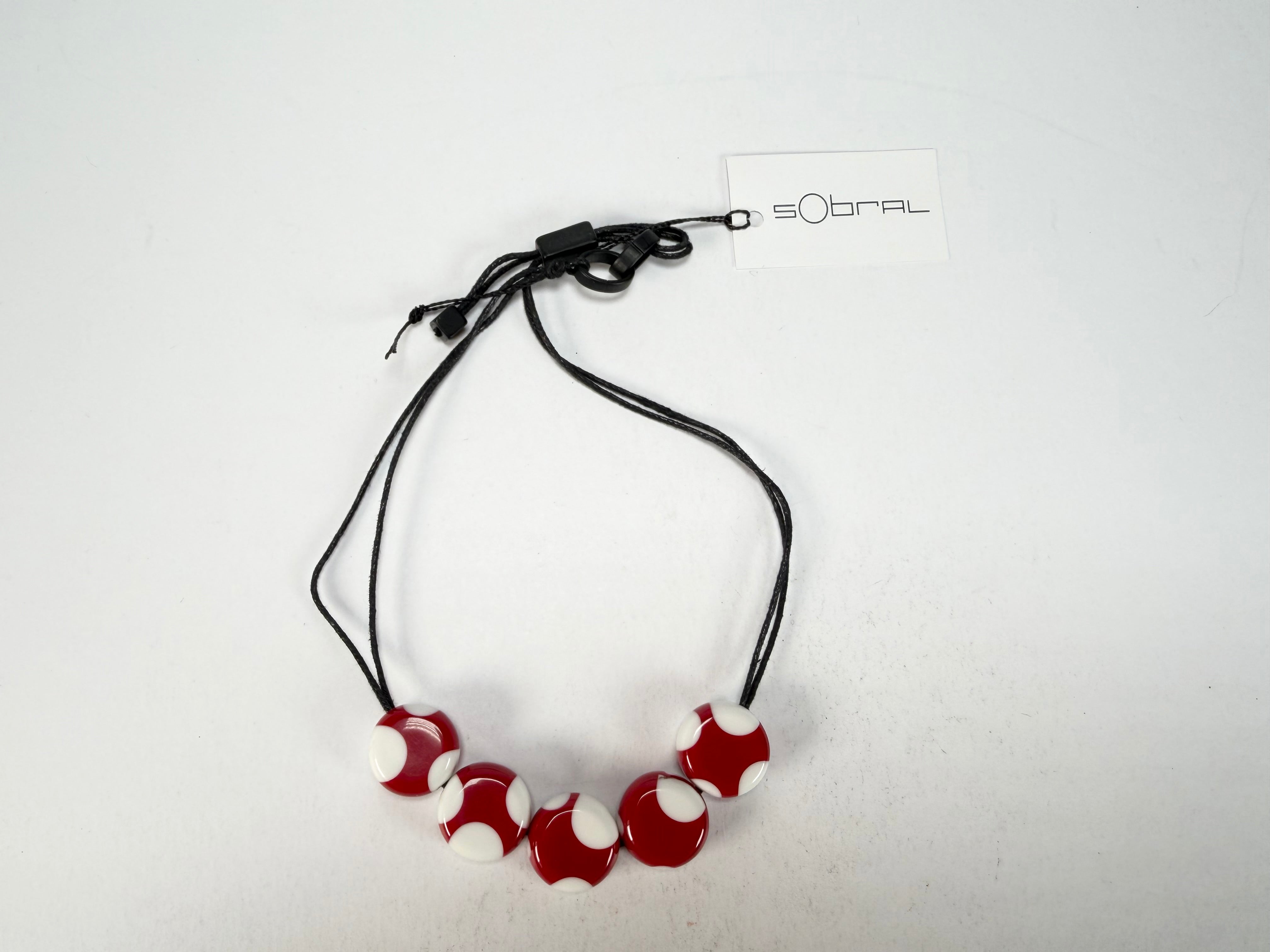 Sobral - Dots "Pointé" Red & White Resin Bracelet On Cord ( 000000 )