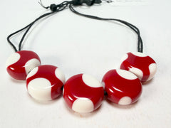 Sobral - Dots "Pointé" Red & White Resin Bracelet On Cord ( 000000 )