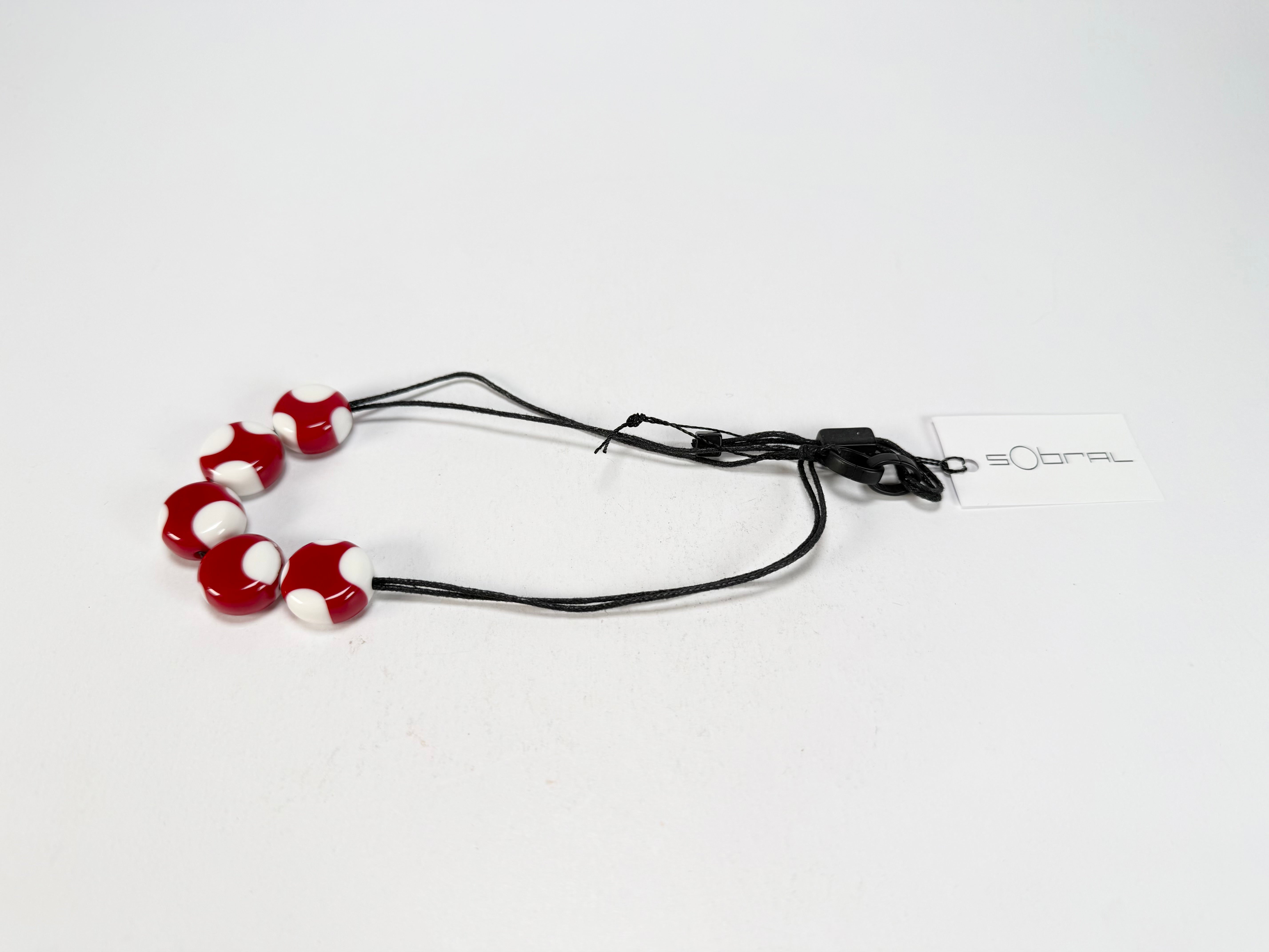 Sobral - Dots "Pointé" Red & White Resin Bracelet On Cord ( 000000 )