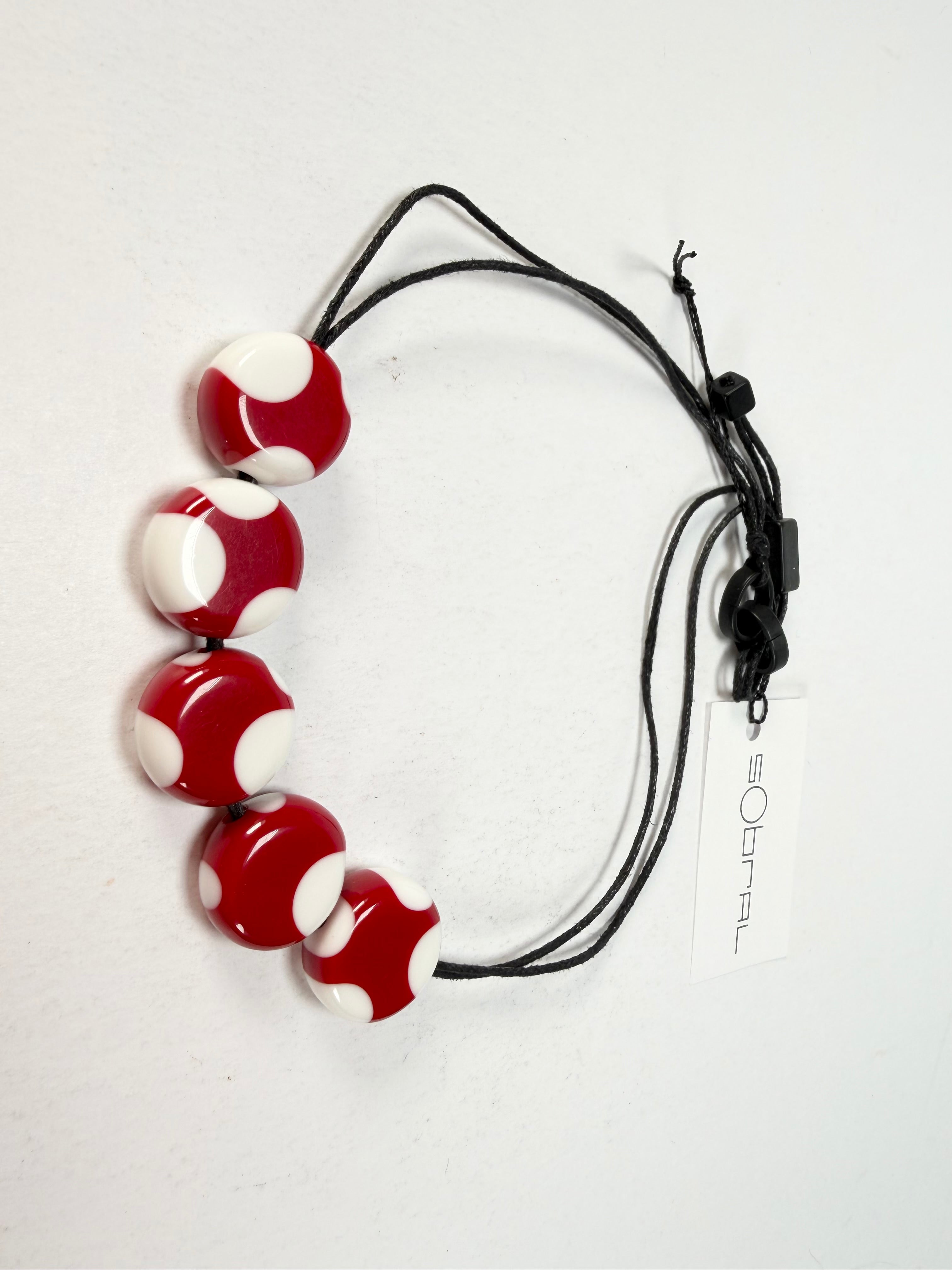 Sobral - Dots "Pointé" Red & White Resin Bracelet On Cord ( 000000 )