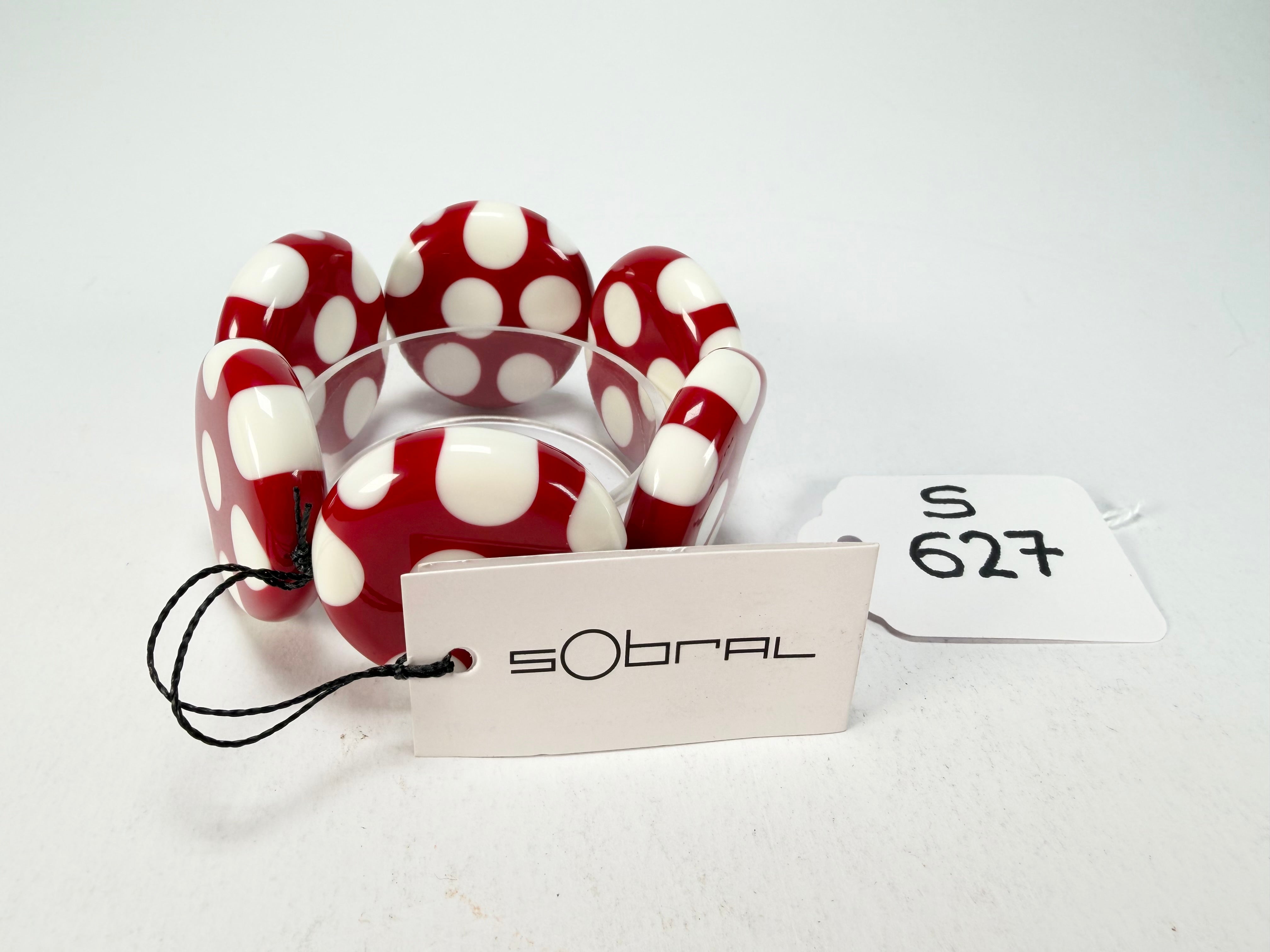Sobral - Dots "Nº F" Red & White Elasticated Resin Bracelet ( 005361 )