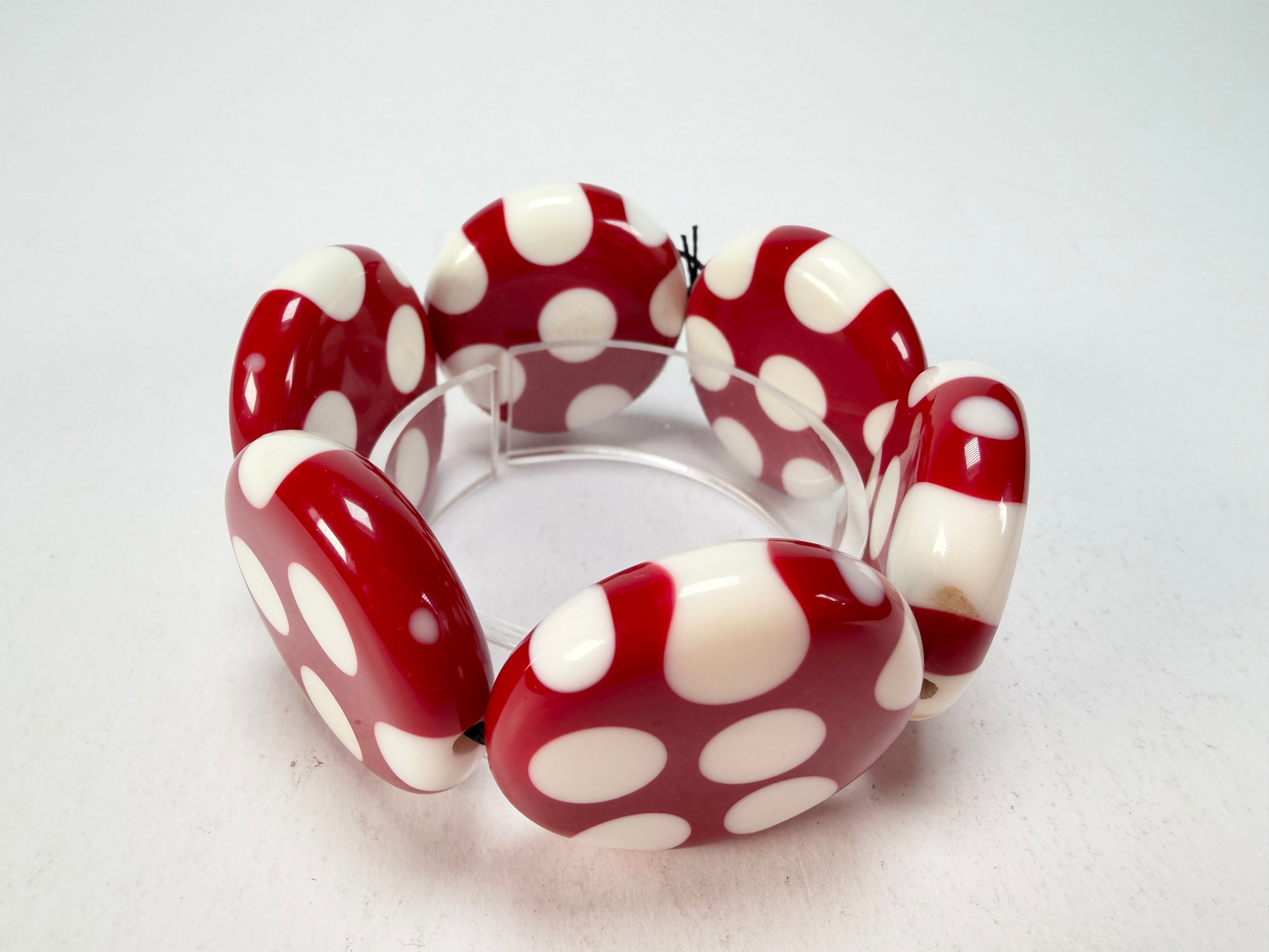 Sobral - Dots "Nº F" Red & White Elasticated Resin Bracelet ( 005361 )