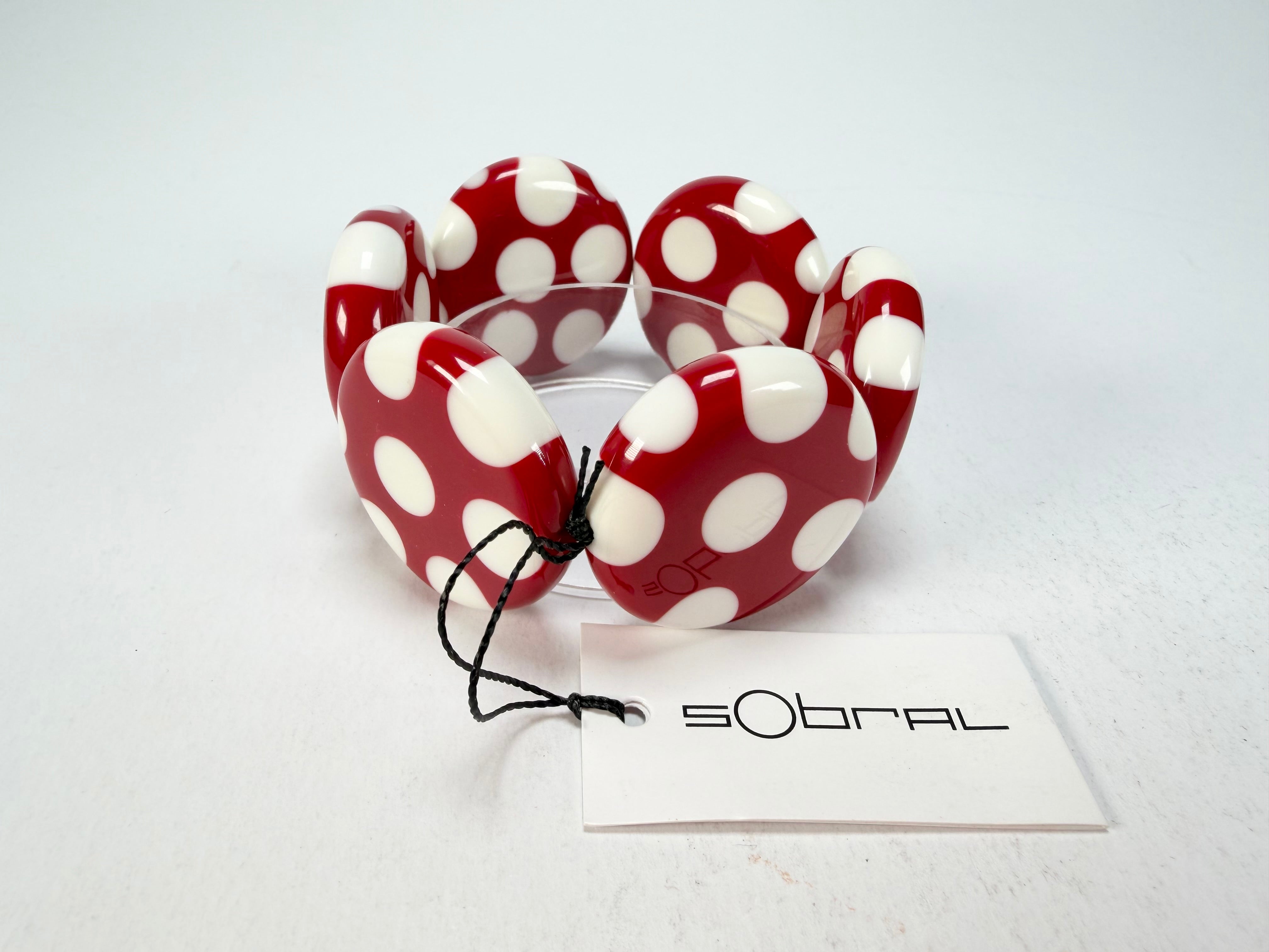 Sobral - Dots "Nº F" Red & White Elasticated Resin Bracelet ( 005361 )