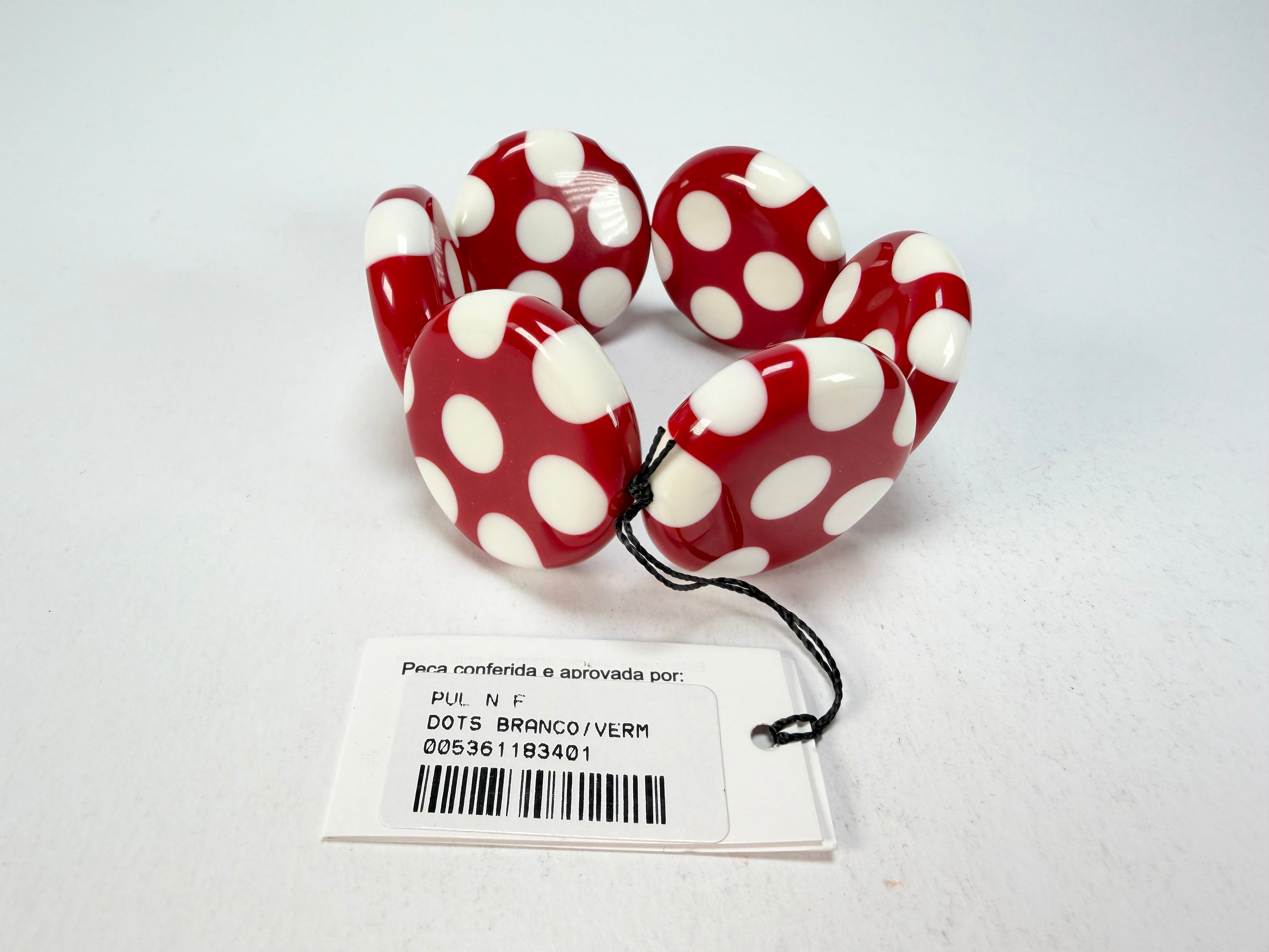 Sobral - Dots "Nº F" Red & White Elasticated Resin Bracelet ( 005361 )