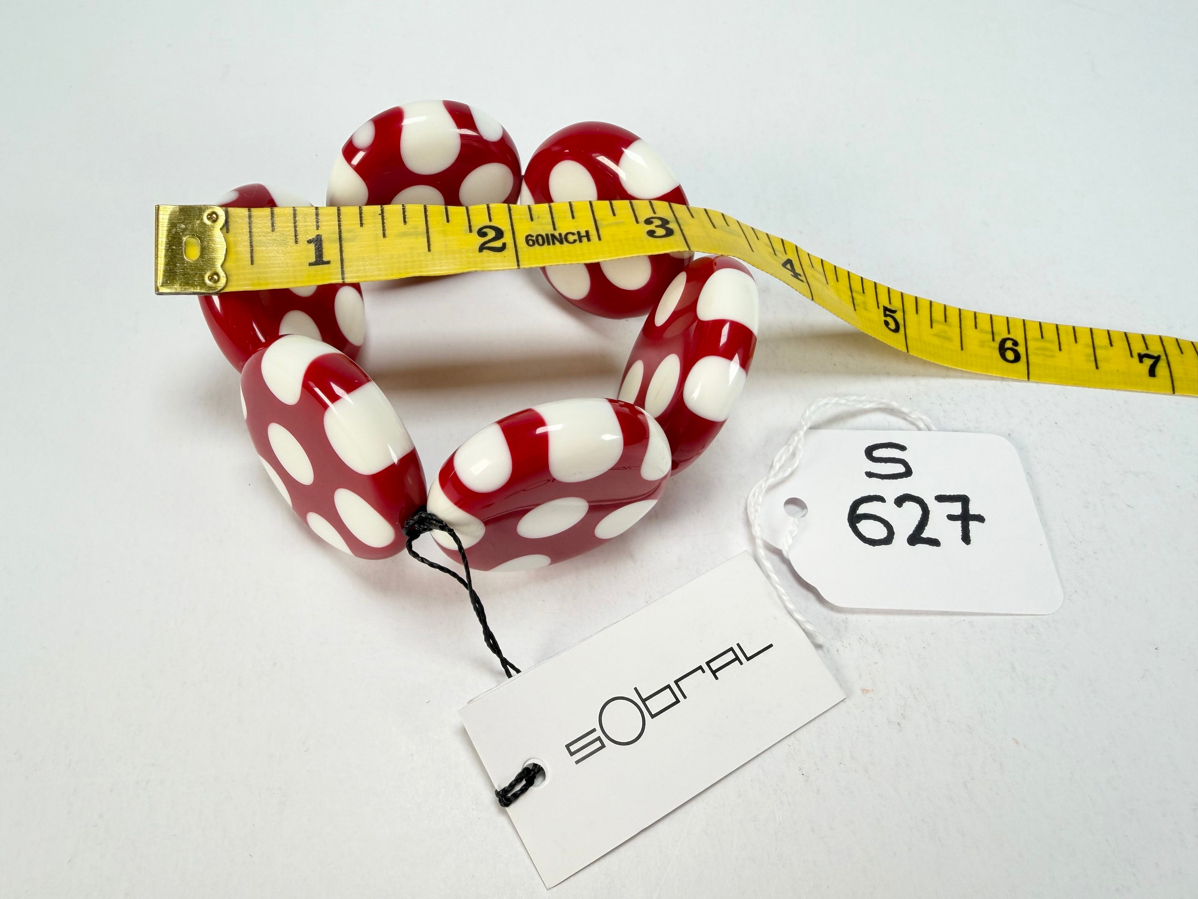 Sobral - Dots "Nº F" Red & White Elasticated Resin Bracelet ( 005361 )