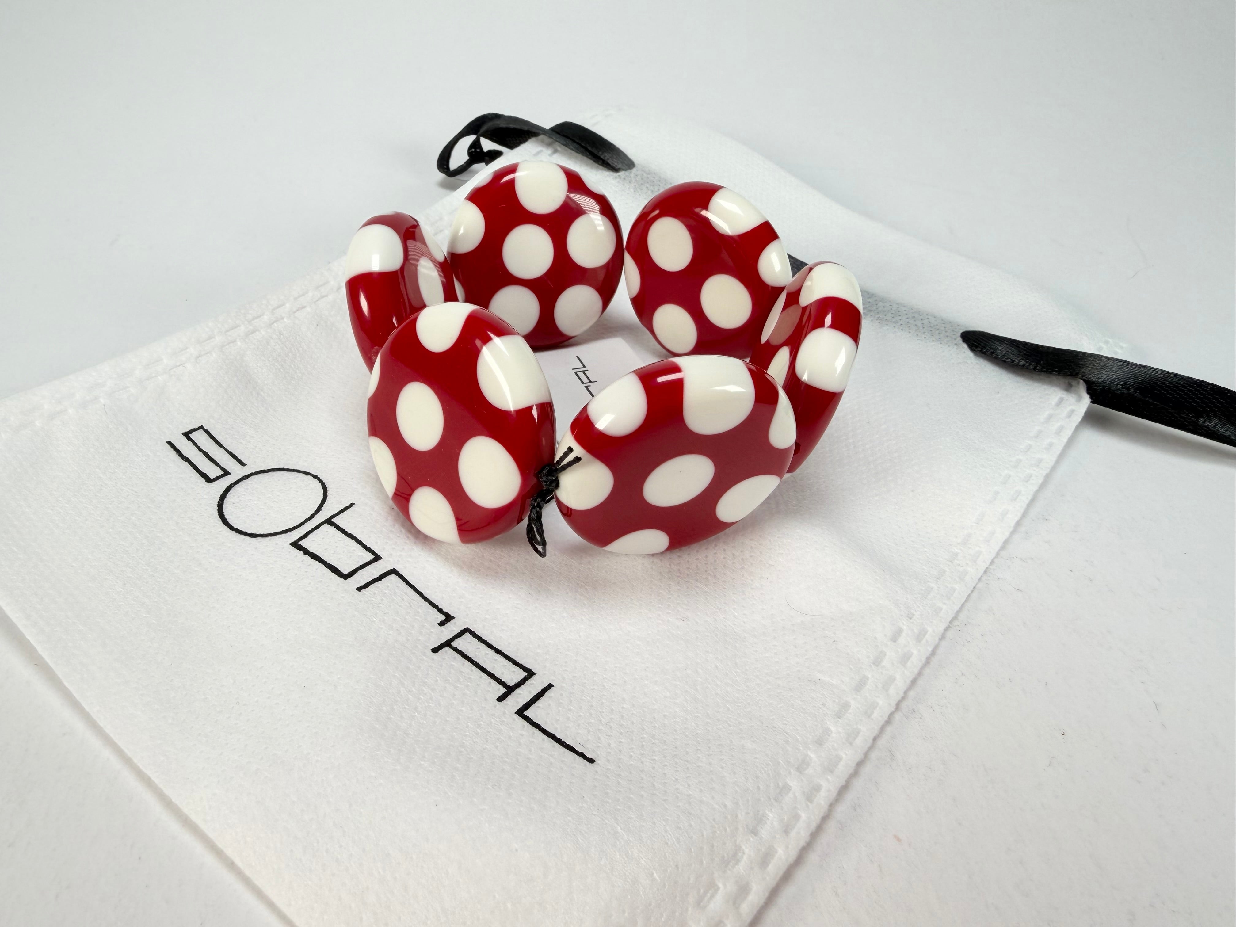 Sobral - Dots "Nº F" Red & White Elasticated Resin Bracelet ( 005361 )