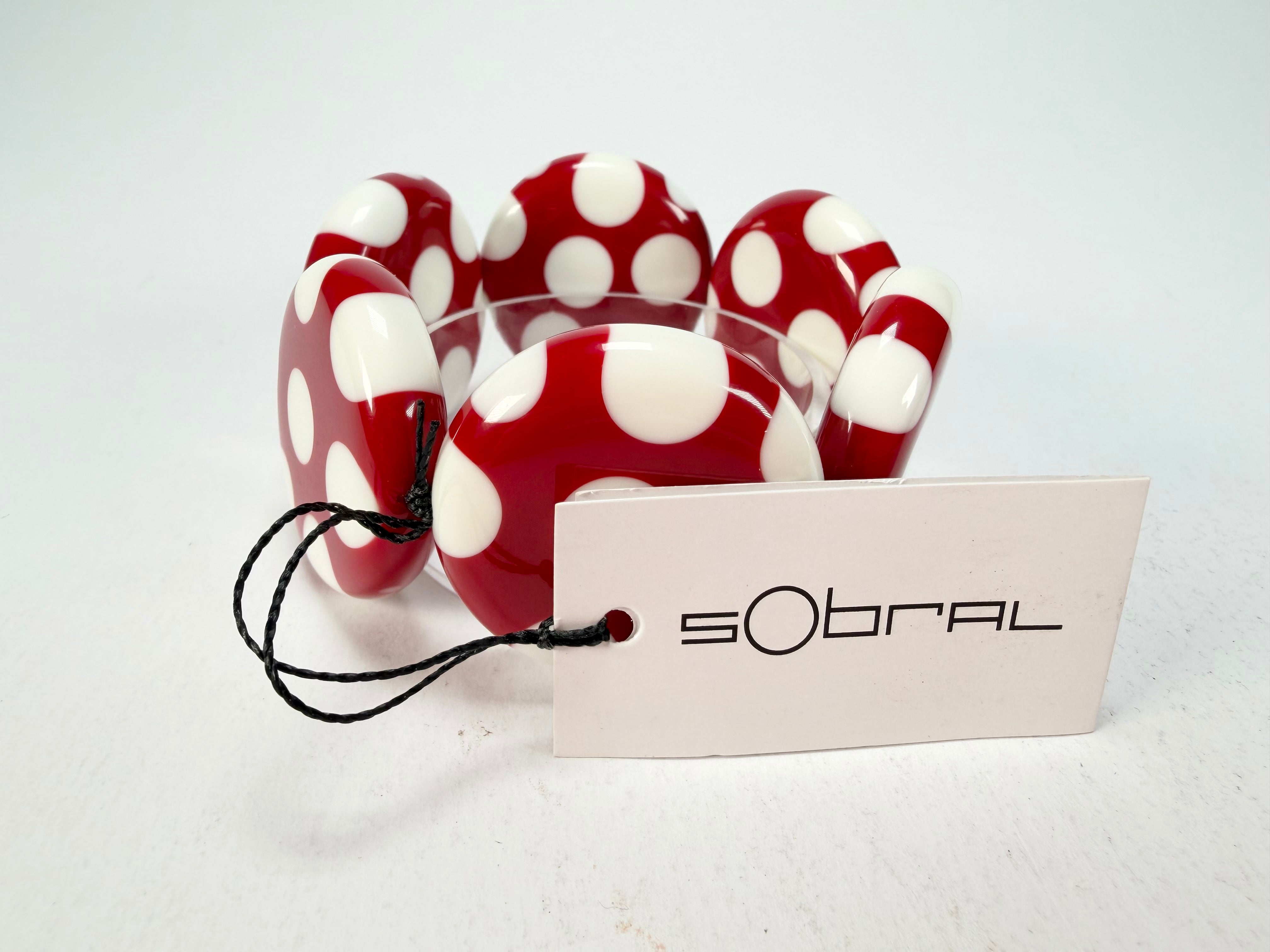 Sobral - Dots "Nº F" Red & White Elasticated Resin Bracelet ( 005361 )