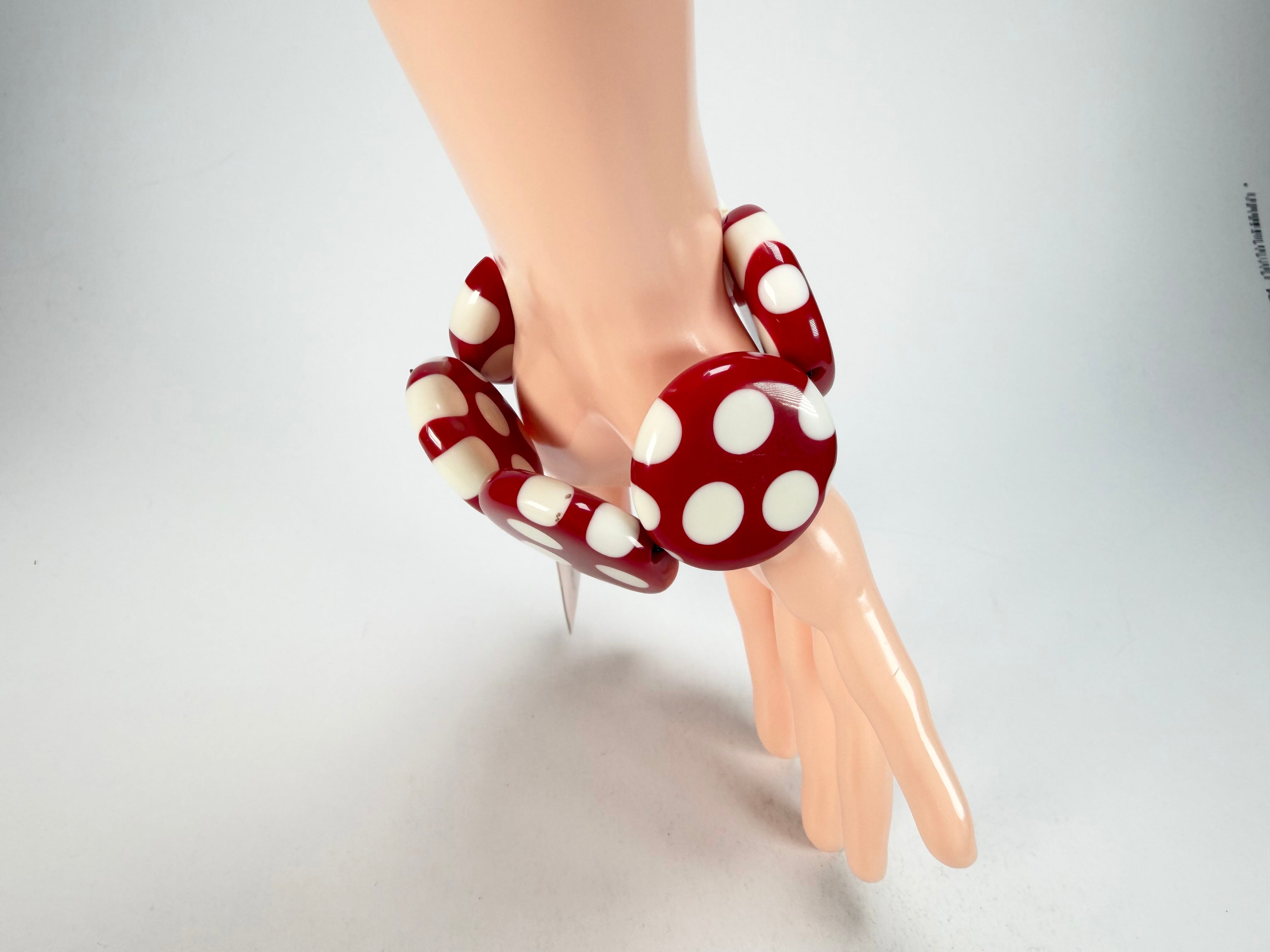 Sobral - Dots "Nº F" Red & White Elasticated Resin Bracelet ( 005361 )