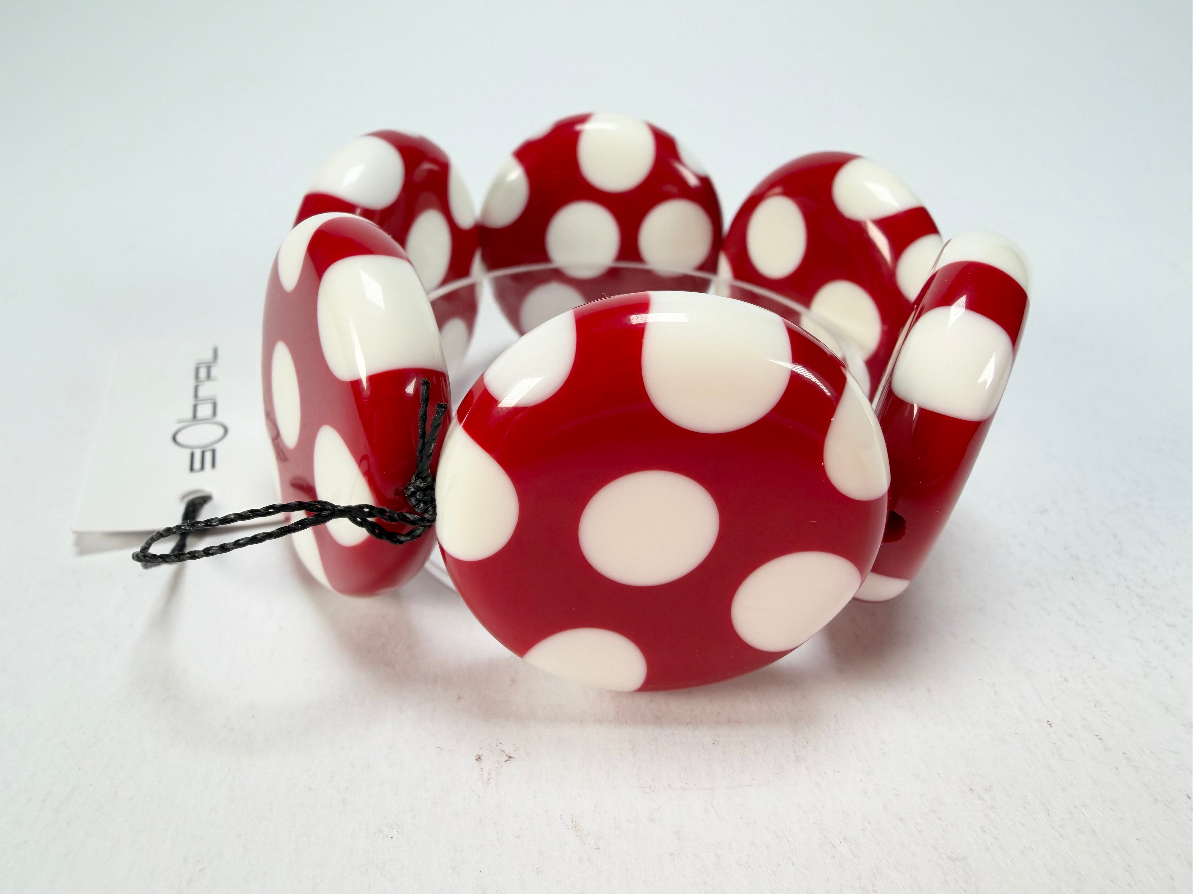 Sobral - Dots "Nº F" Red & White Elasticated Resin Bracelet ( 005361 )