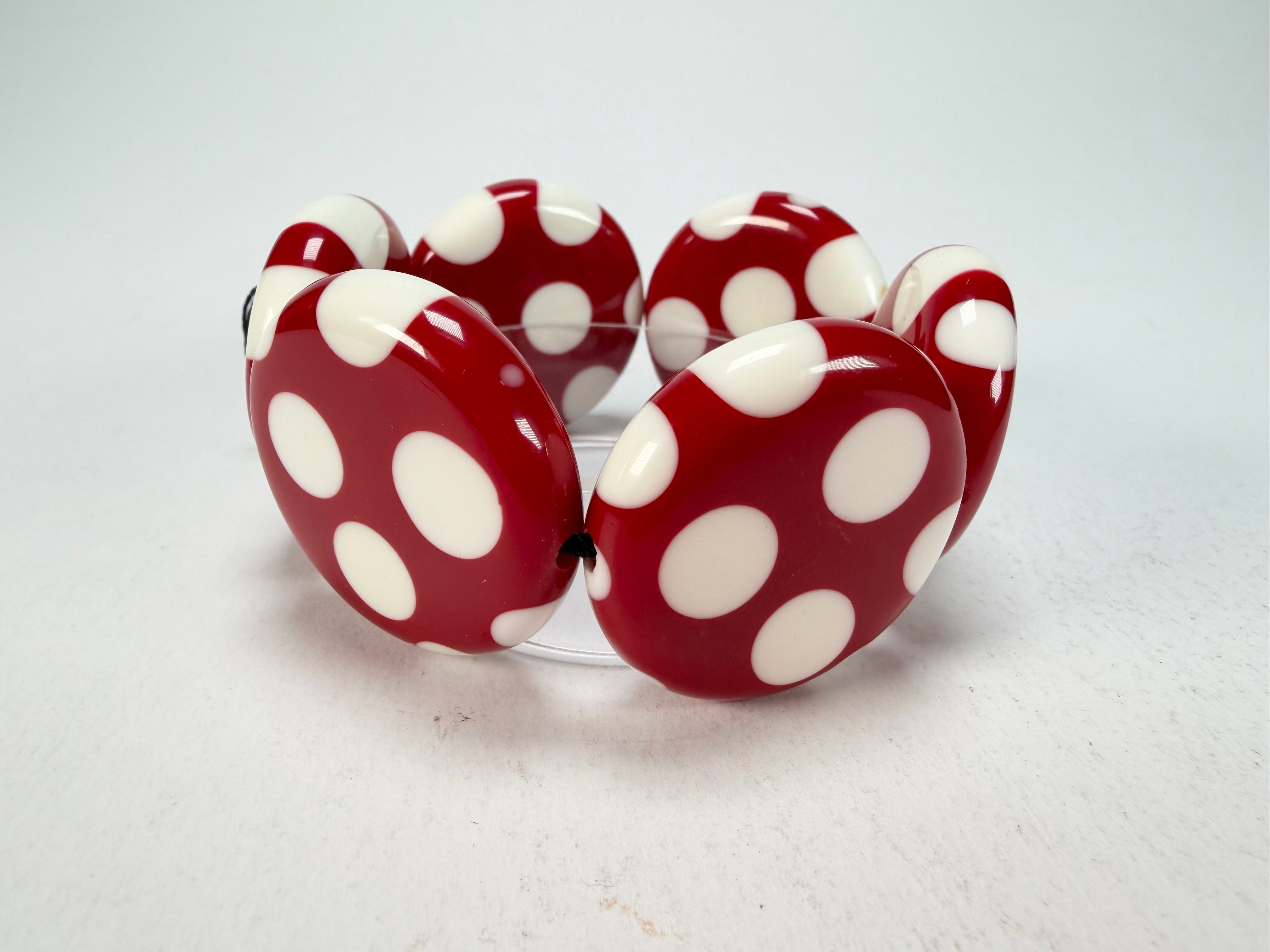Sobral - Dots "Nº F" Red & White Elasticated Resin Bracelet ( 005361 )