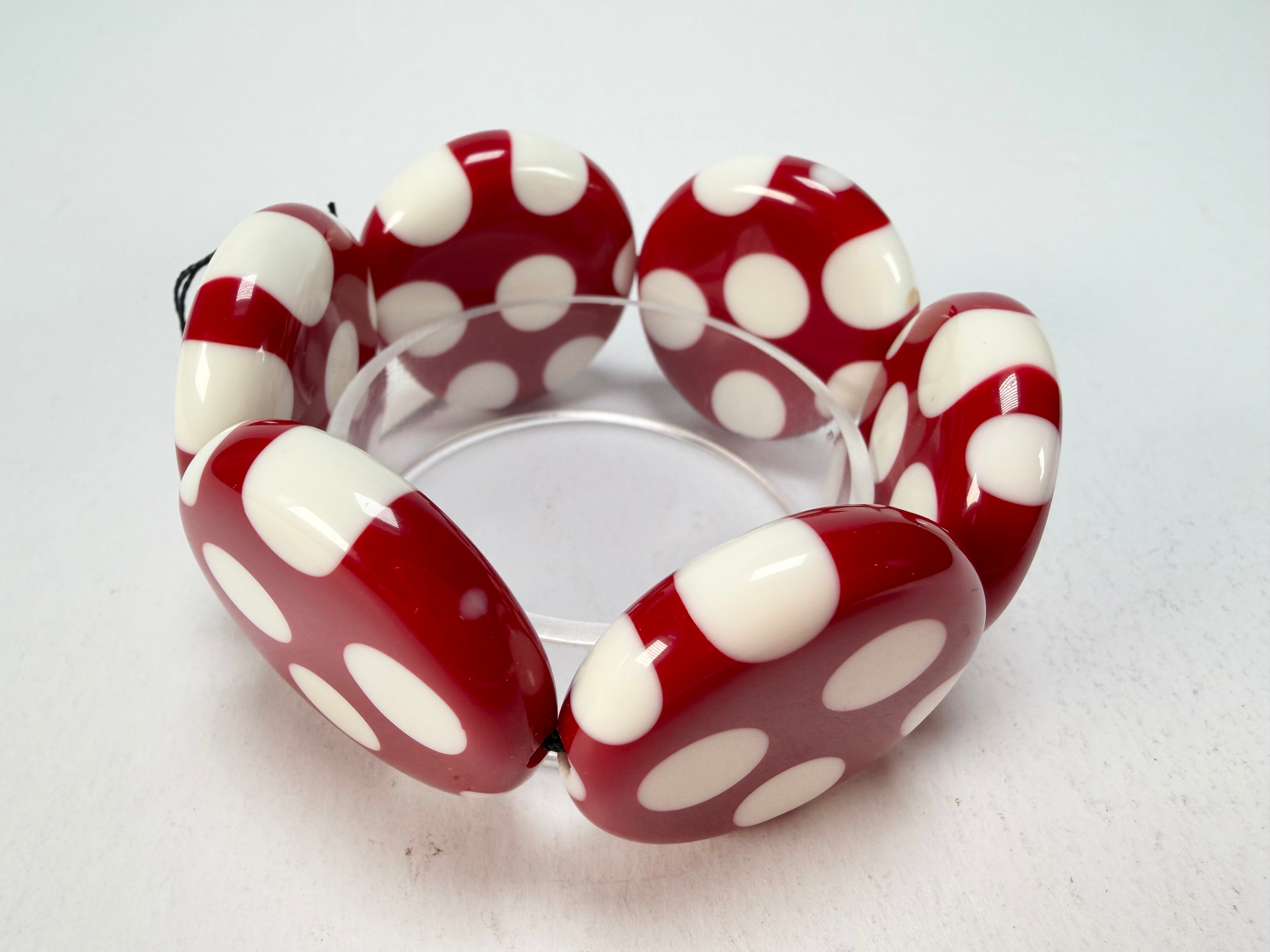 Sobral - Dots "Nº F" Red & White Elasticated Resin Bracelet ( 005361 )