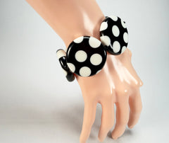 Sobral - Dots "Nº F" Black & White Elasticated Resin Bracelet ( 005361 )
