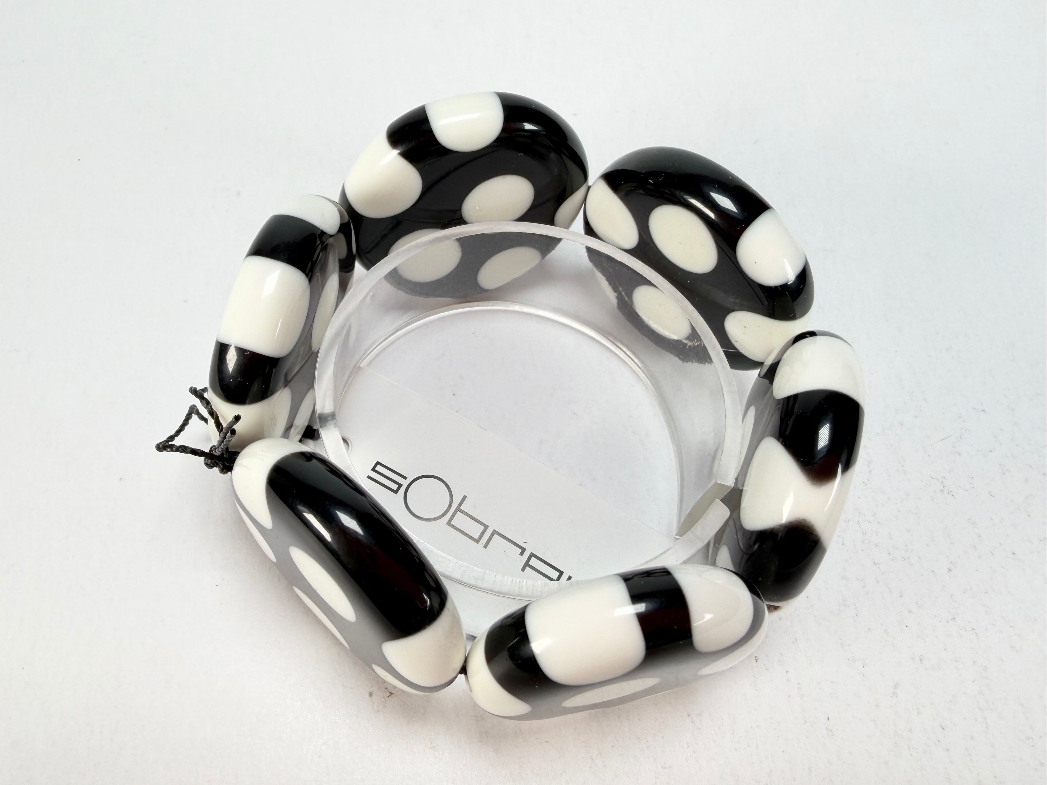 Sobral - Dots "Nº F" Black & White Elasticated Resin Bracelet ( 005361 )