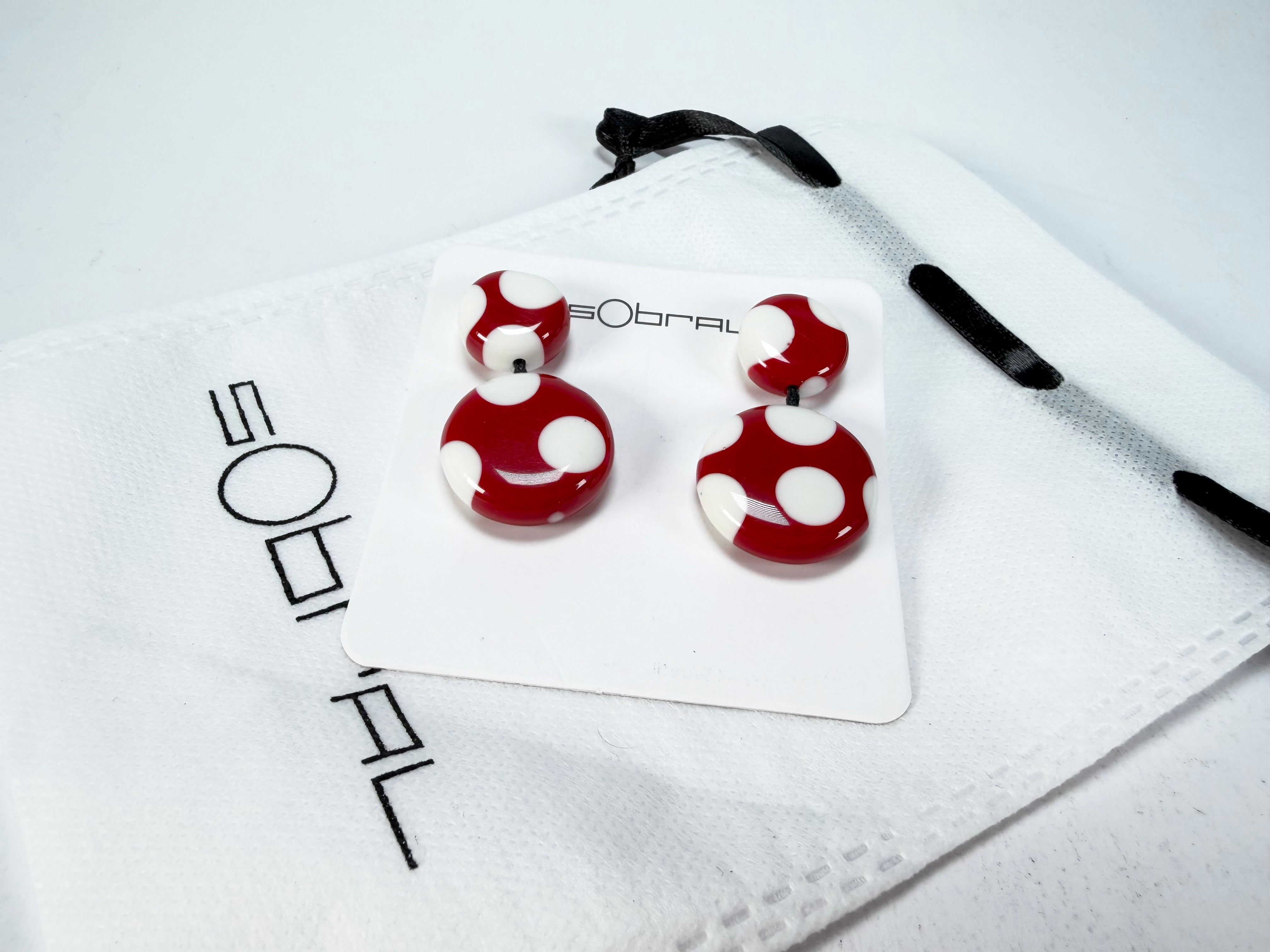 Sobral - Dots "Obsession" Red & White Resin Earrings ( 005356 )