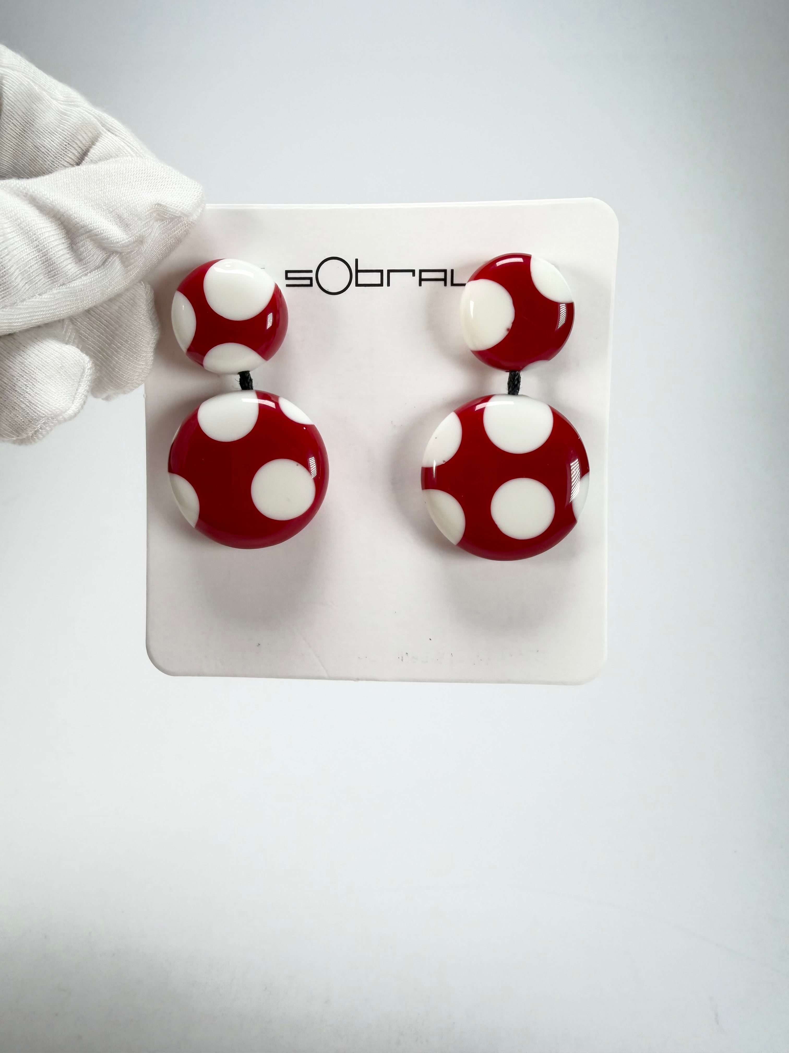 Sobral - Dots "Obsession" Red & White Resin Earrings ( 005356 )