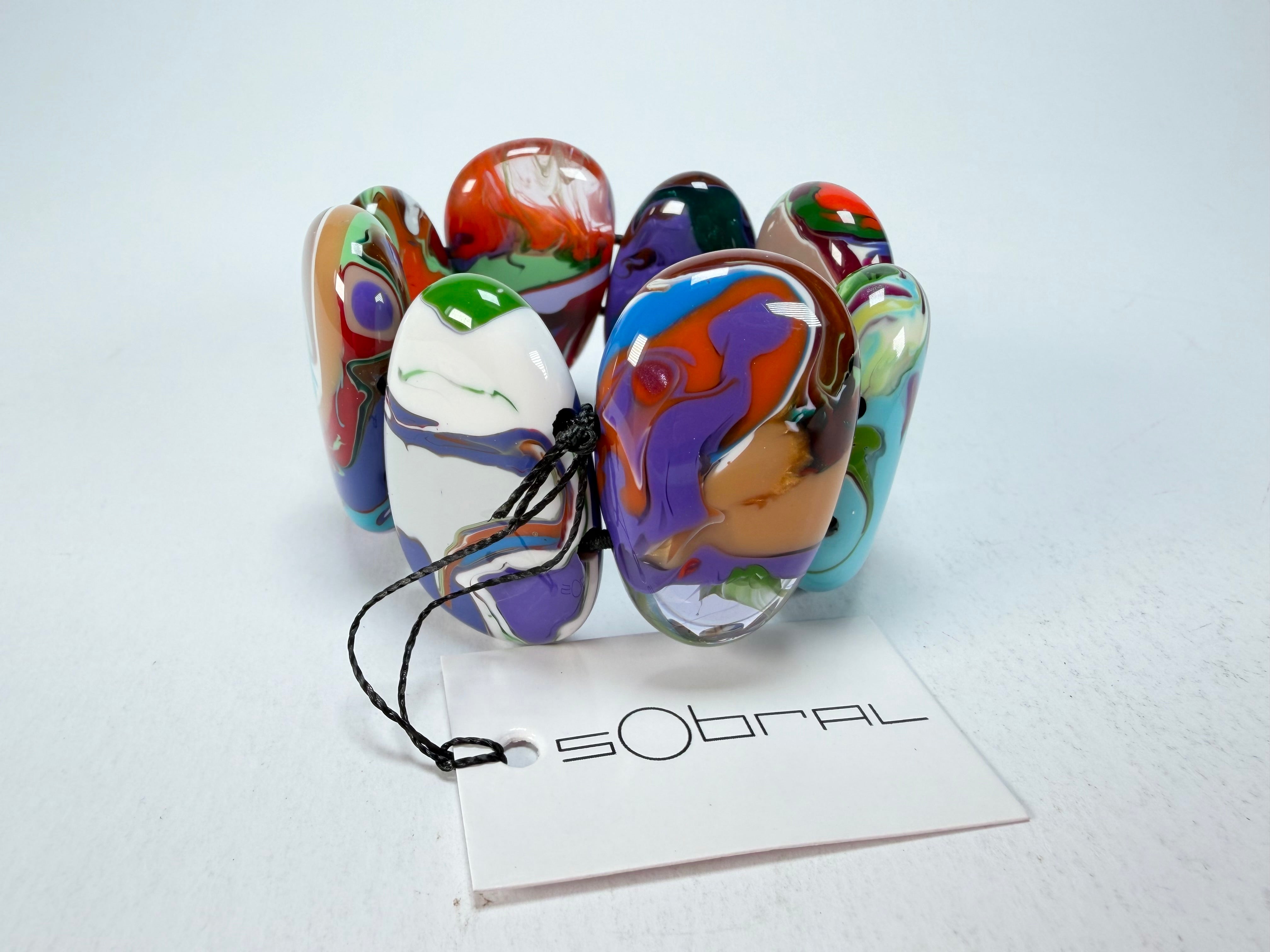 Sobral - Multi-Colour "Folha" Pollock Elasticated Resin Bracelet ( 005519 )
