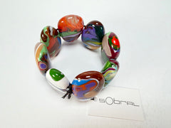 Sobral - Multi-Colour "Folha" Pollock Elasticated Resin Bracelet ( 005519 )
