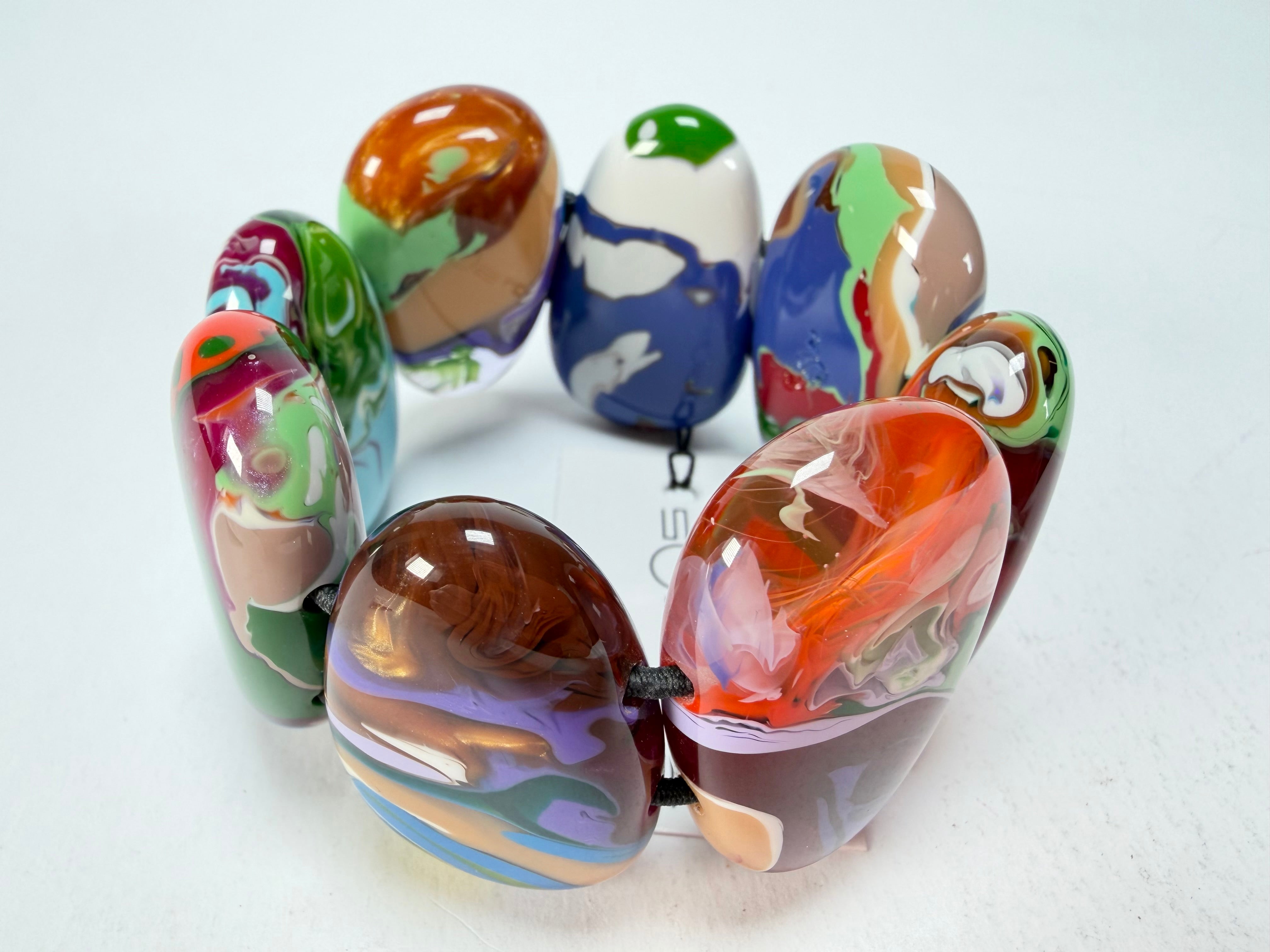 Sobral - Multi-Colour "Folha" Pollock Elasticated Resin Bracelet ( 005519 )