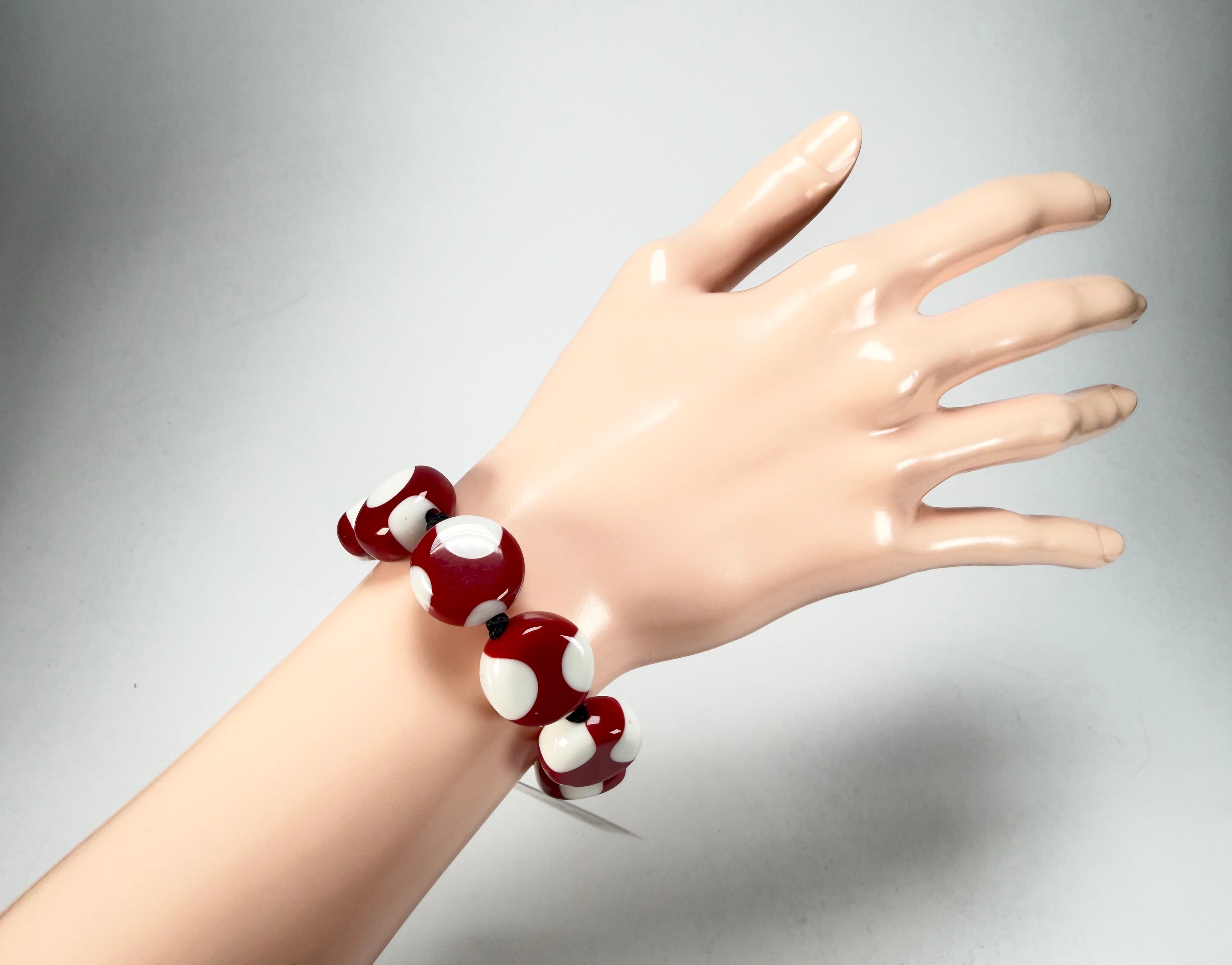 Sobral - Dots "Mini Dots" Red & White Elasticated Resin Bracelet ( 000000 )