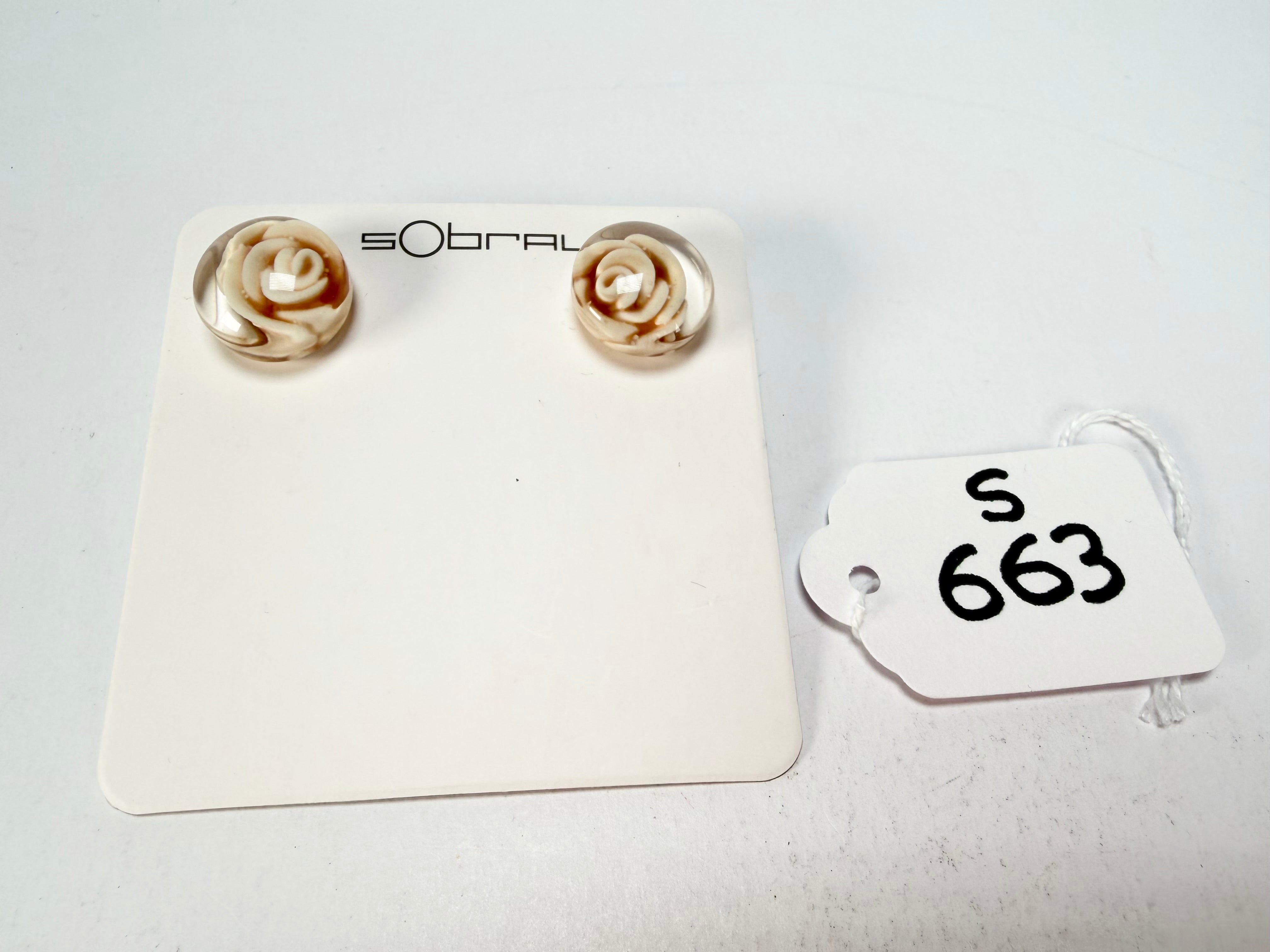 Sobral - Roses "Kalinda" Marfim Resin Earrings ( 003854 )