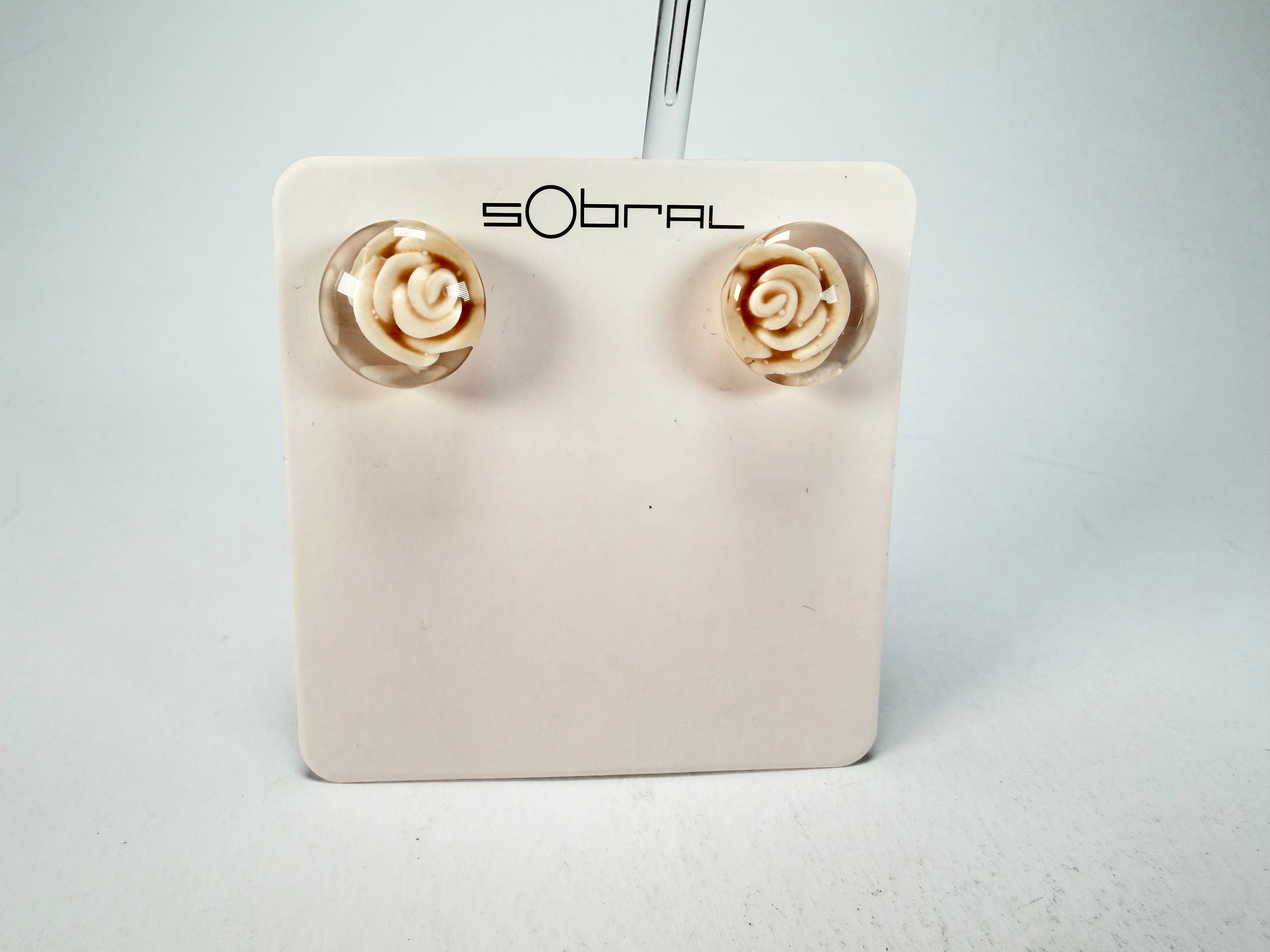 Sobral - Roses "Kalinda" Marfim Resin Earrings ( 003854 )