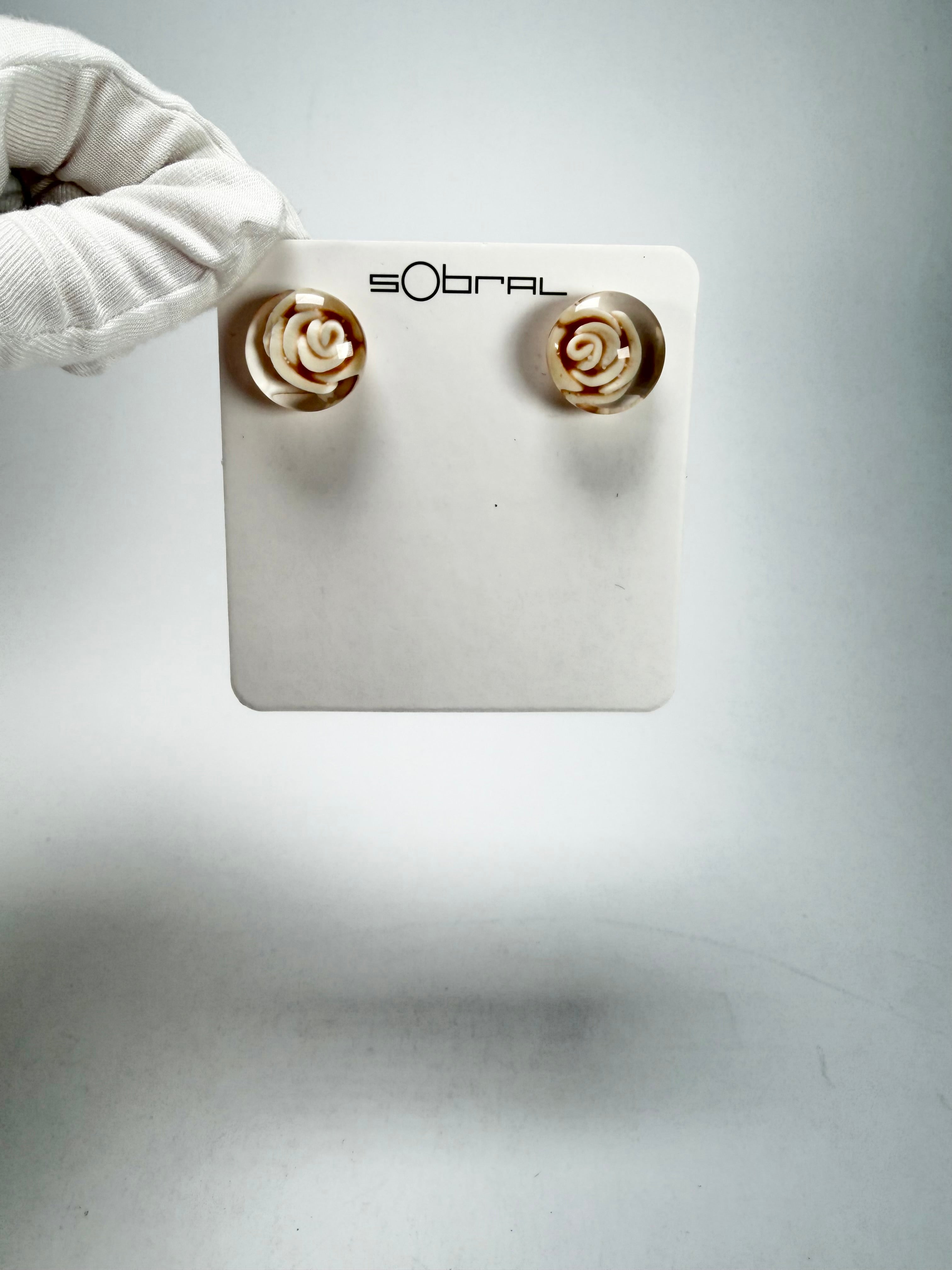 Sobral - Roses "Kalinda" Marfim Resin Earrings ( 003854 )