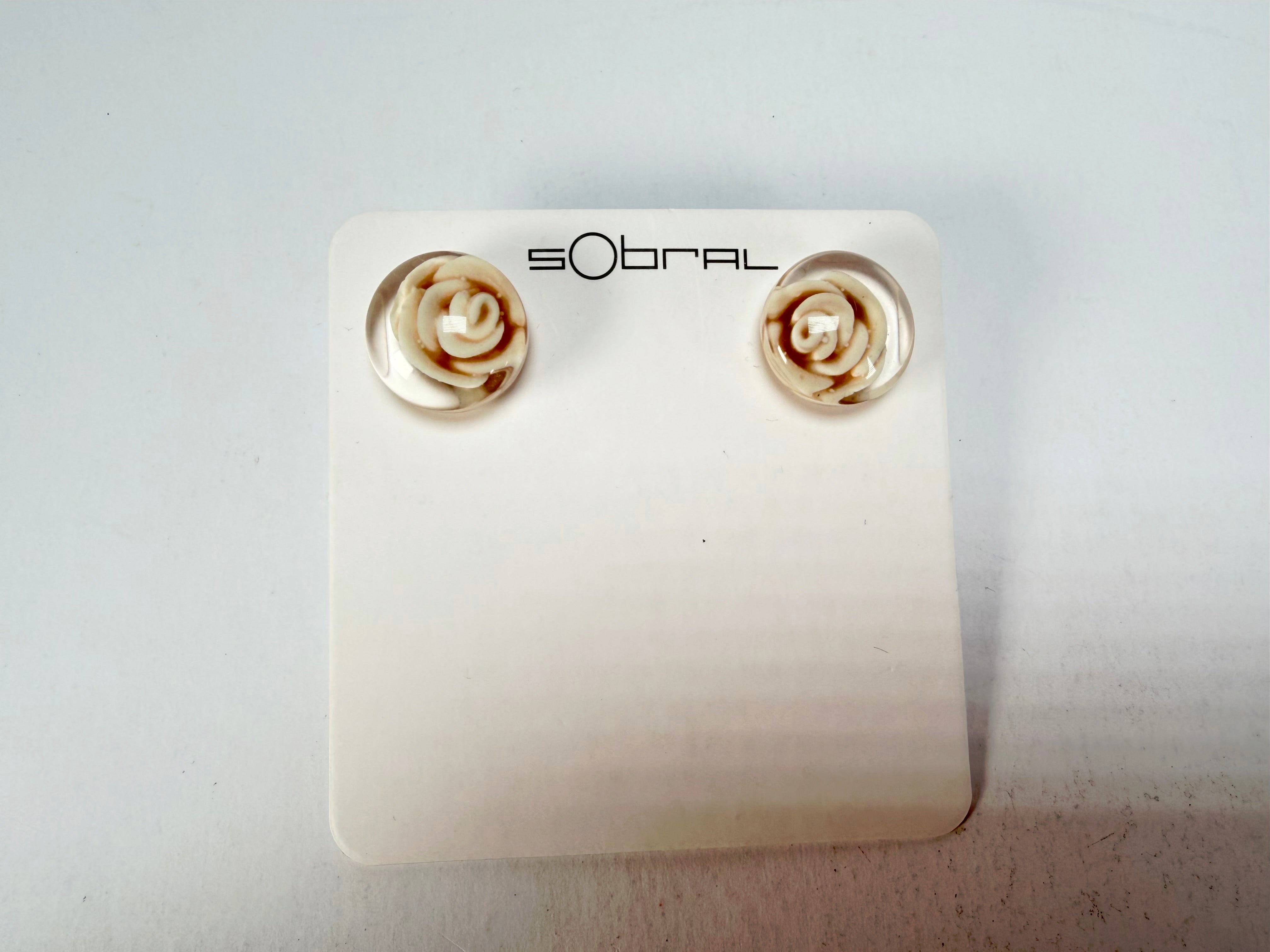 Sobral - Roses "Kalinda" Marfim Resin Earrings ( 003854 )