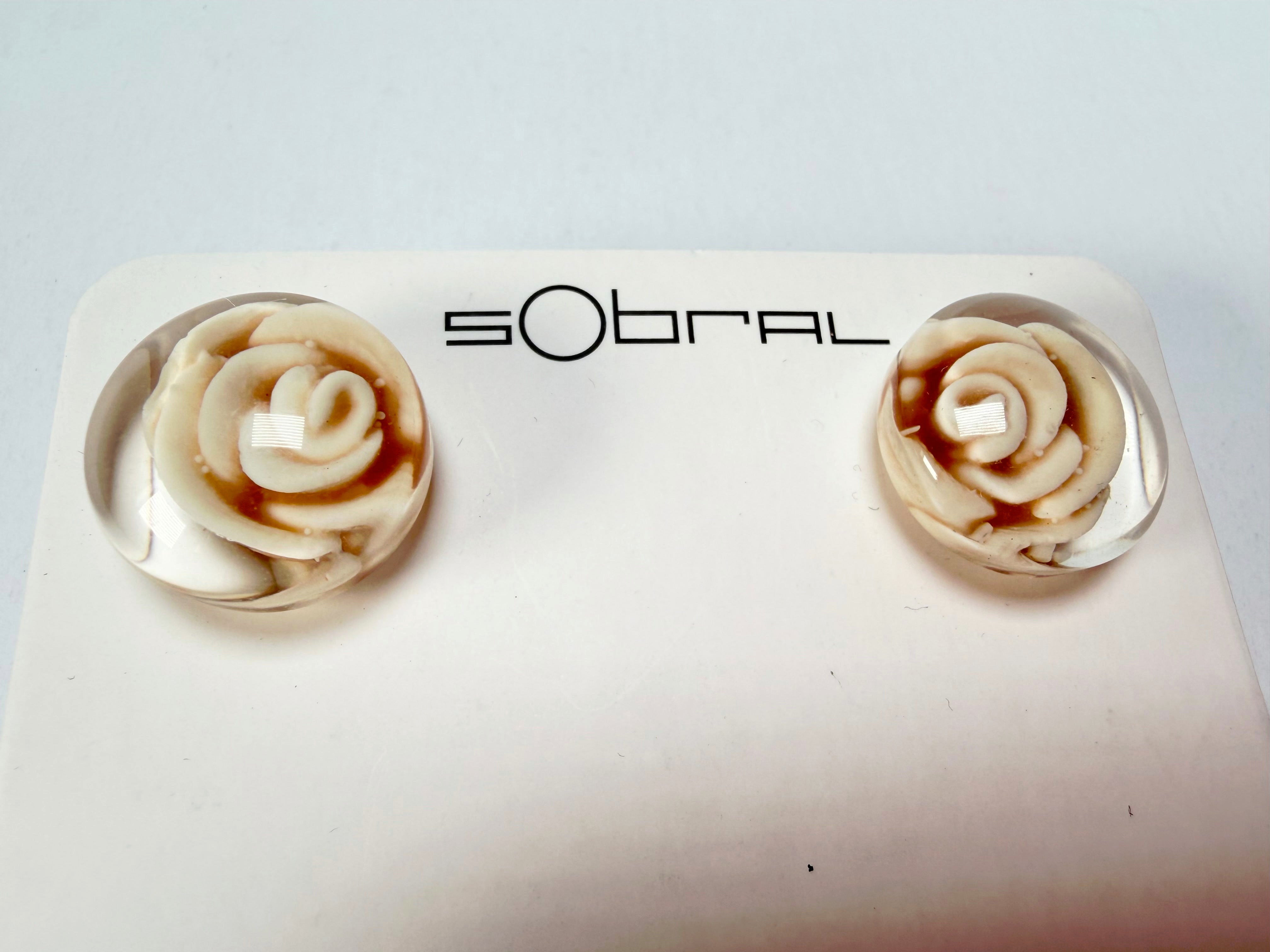 Sobral - Roses "Kalinda" Marfim Resin Earrings ( 003854 )