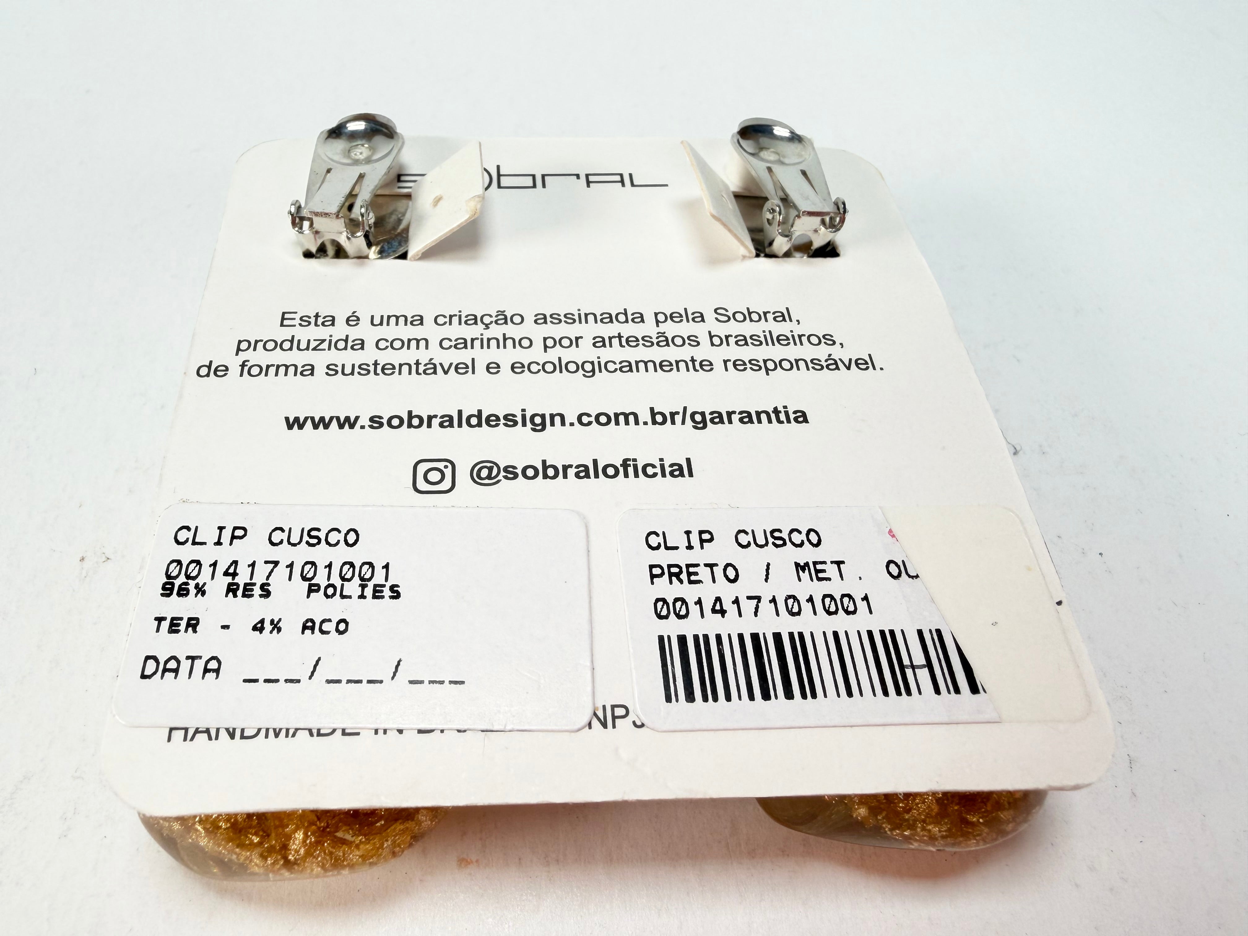 Sobral - Metalique "Cusco" Black & Gold Resin Clip On Earrings ( 001417 )