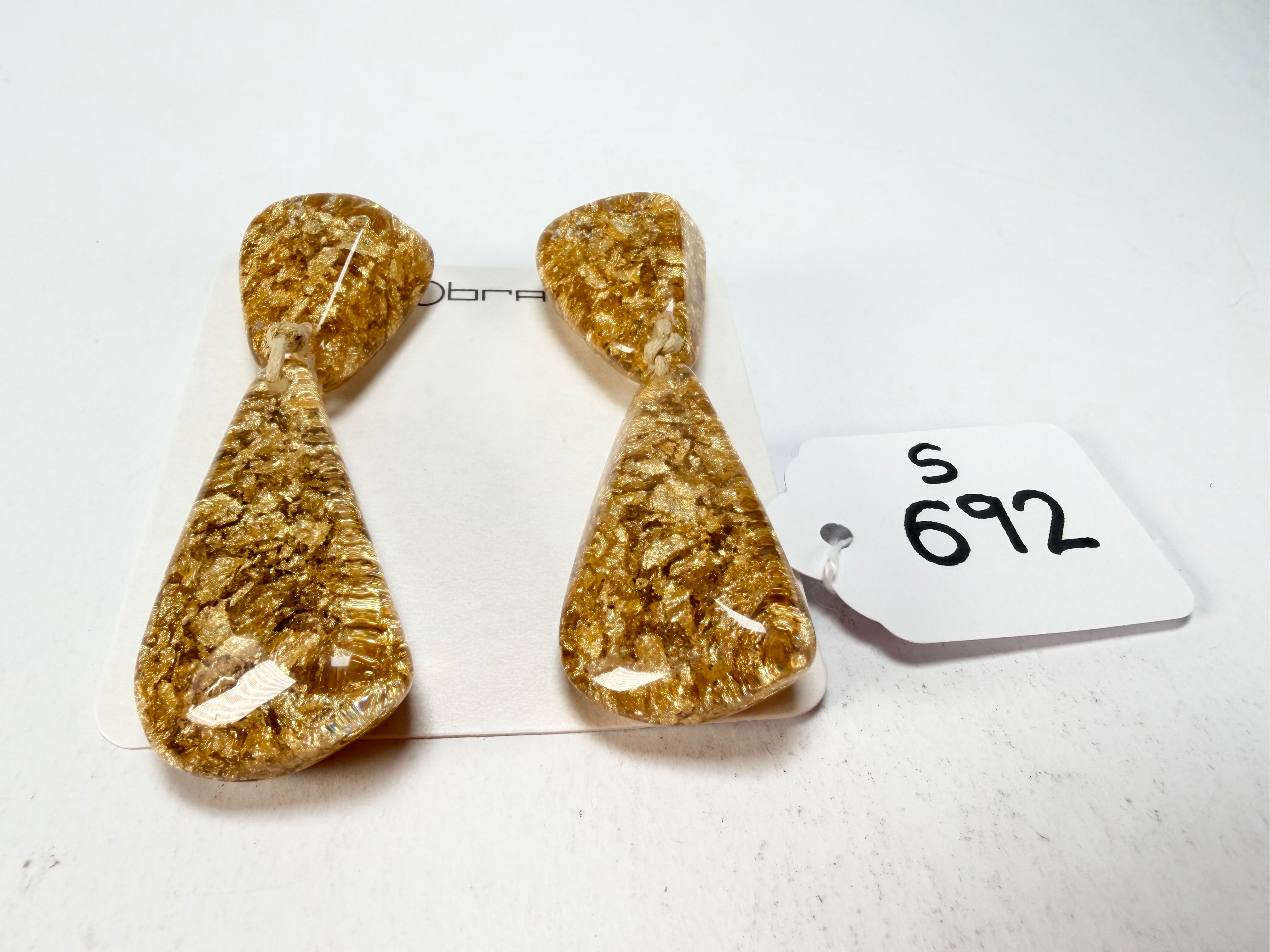 Sobral - Metalique "Cusco" Gold Resin Clip On Earrings ( 001417 )